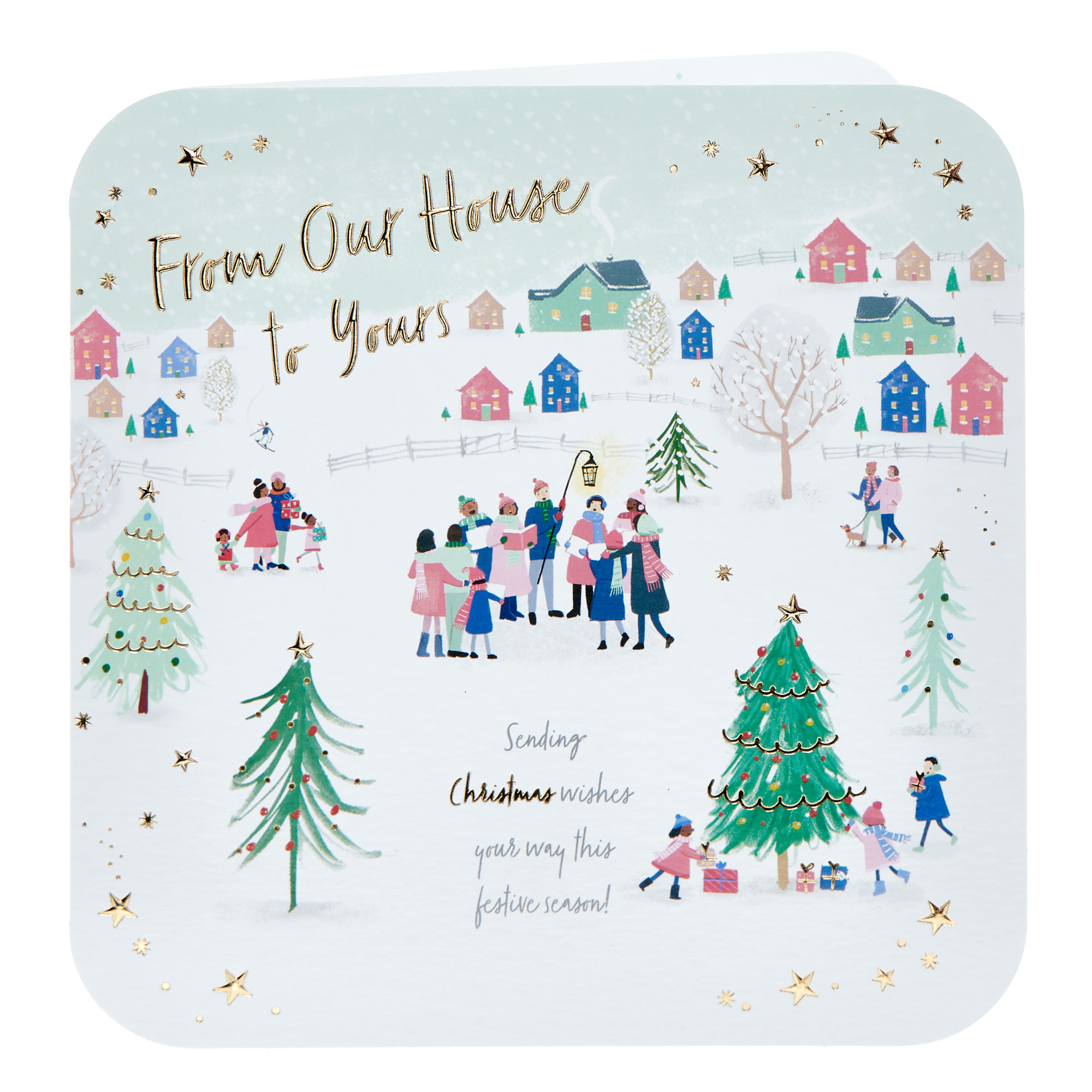 Platinum House To House Snowy Village Christmas Card