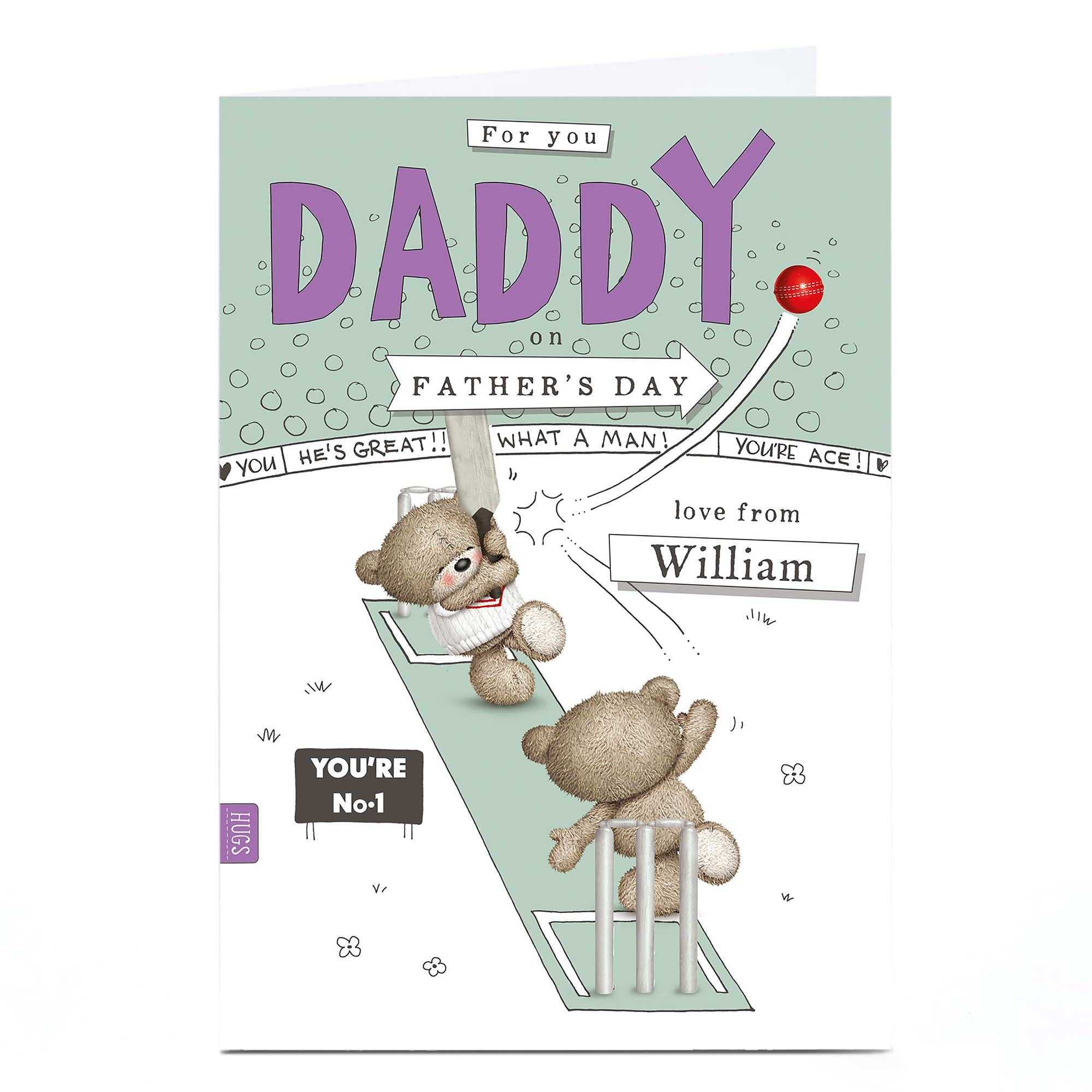 Hugs Personalised Father's Day Card - Cricket Bears Daddy
