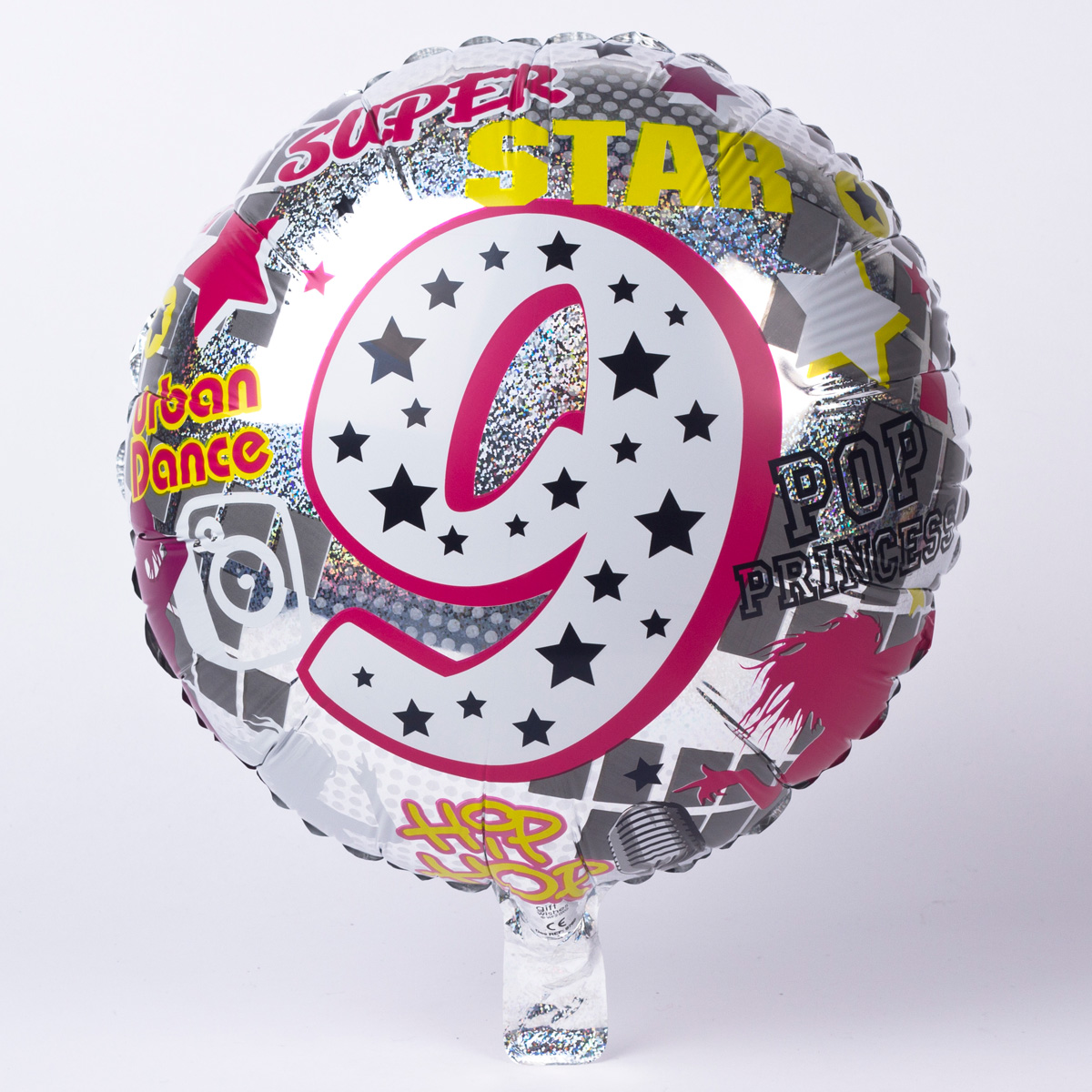 Holographic Super Star Age 9 Foil Helium Balloon