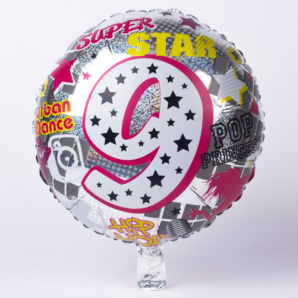 Holographic Super Star Age 9 18-Inch Foil Helium Balloon