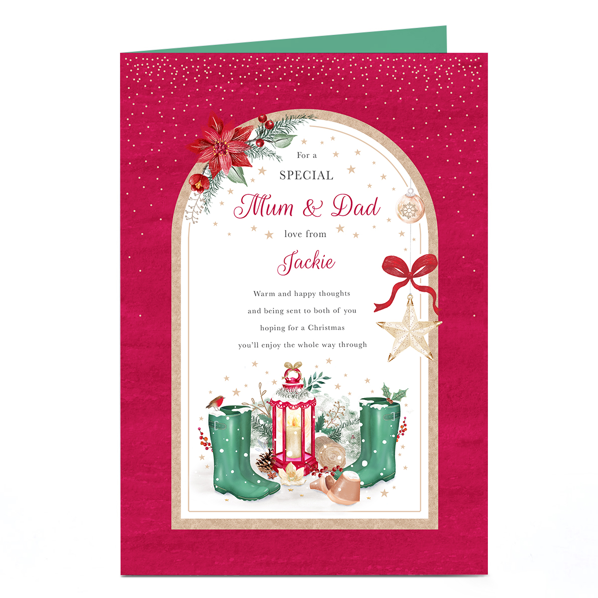 Personalised Christmas Card - Lantern & Boots