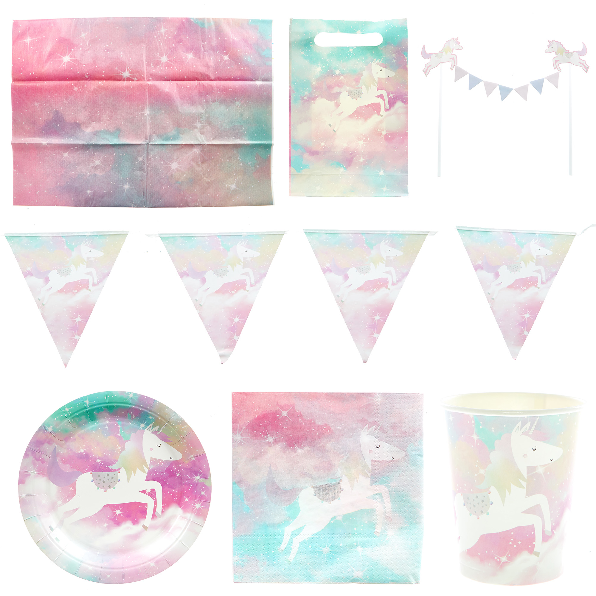 Unicorn Party Tableware & Decorations Bundle - 8 Guests