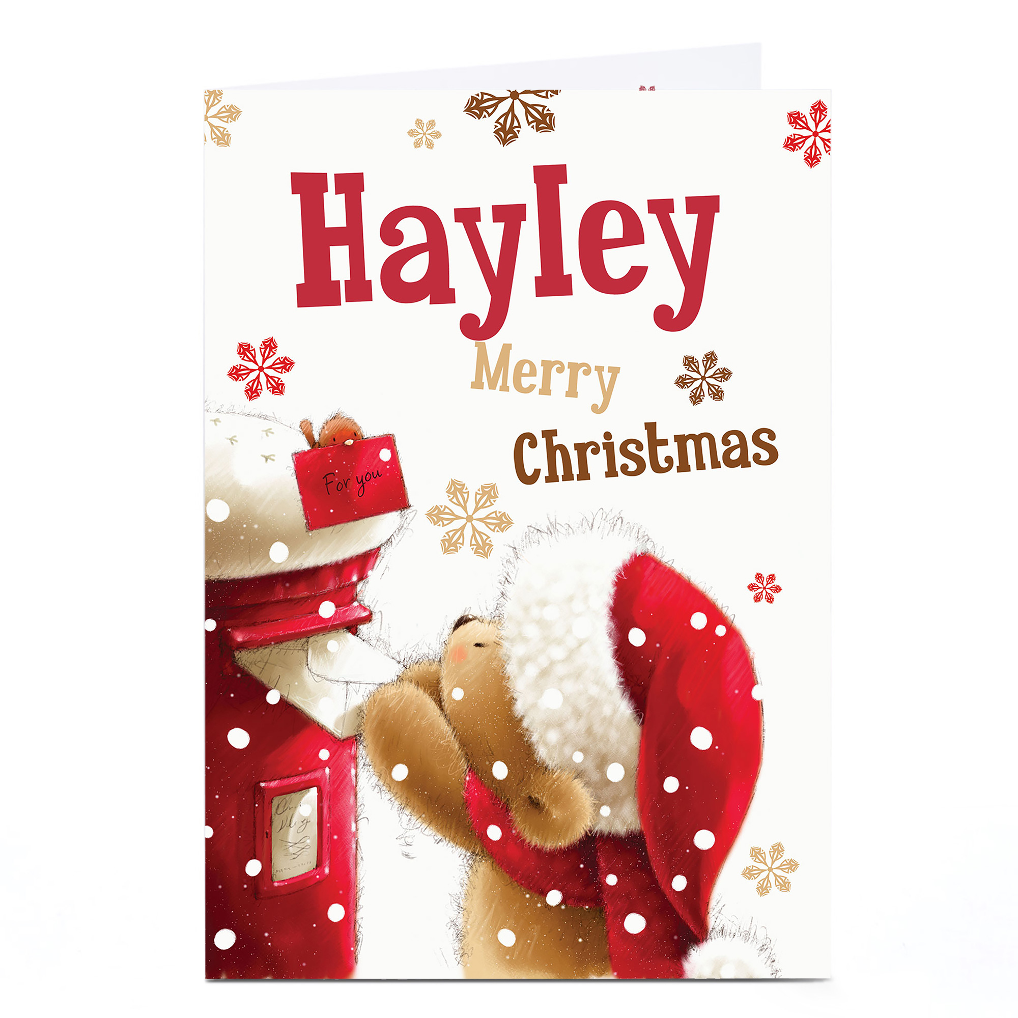 Personalised Christmas Card - Post Box Bear, Any Name