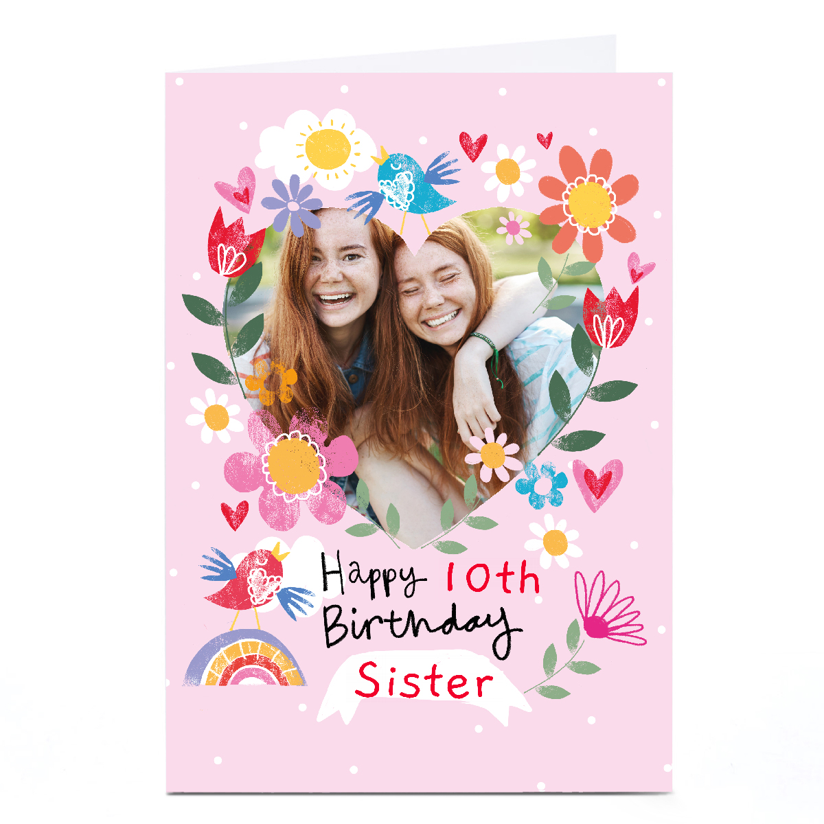 Photo Lindsay Loves to Draw 10th Birthday Card - Floral Heart, Editable Age & Recipient