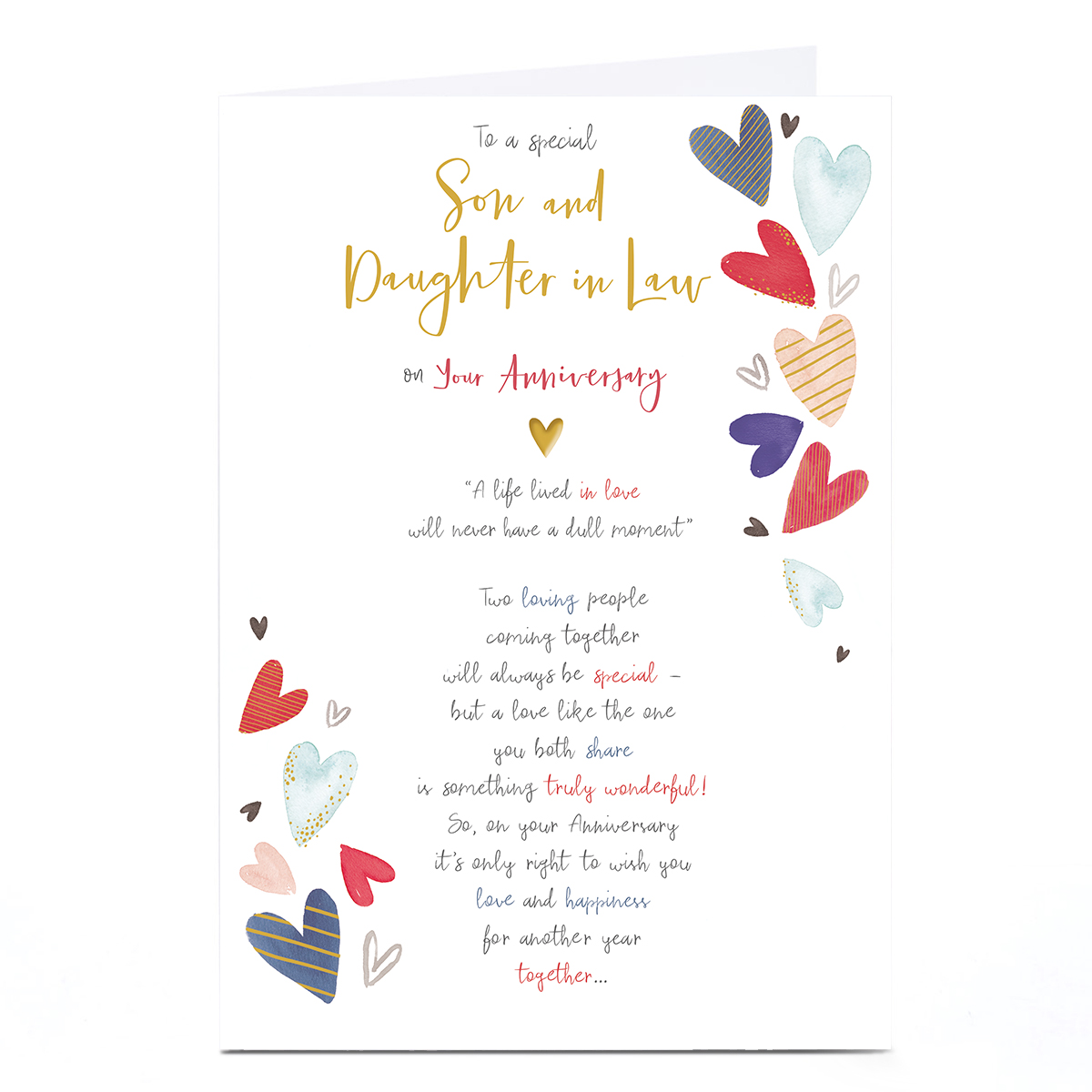 Anniversary Card - A Life Lived In Love, Son and Daughter in Law