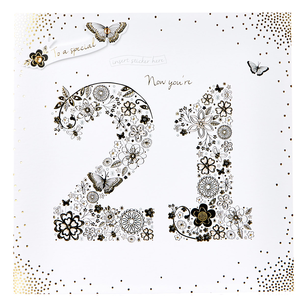 Exquisite Collection 21st Birthday Card - Any Female Recipient (Stickers Included) 