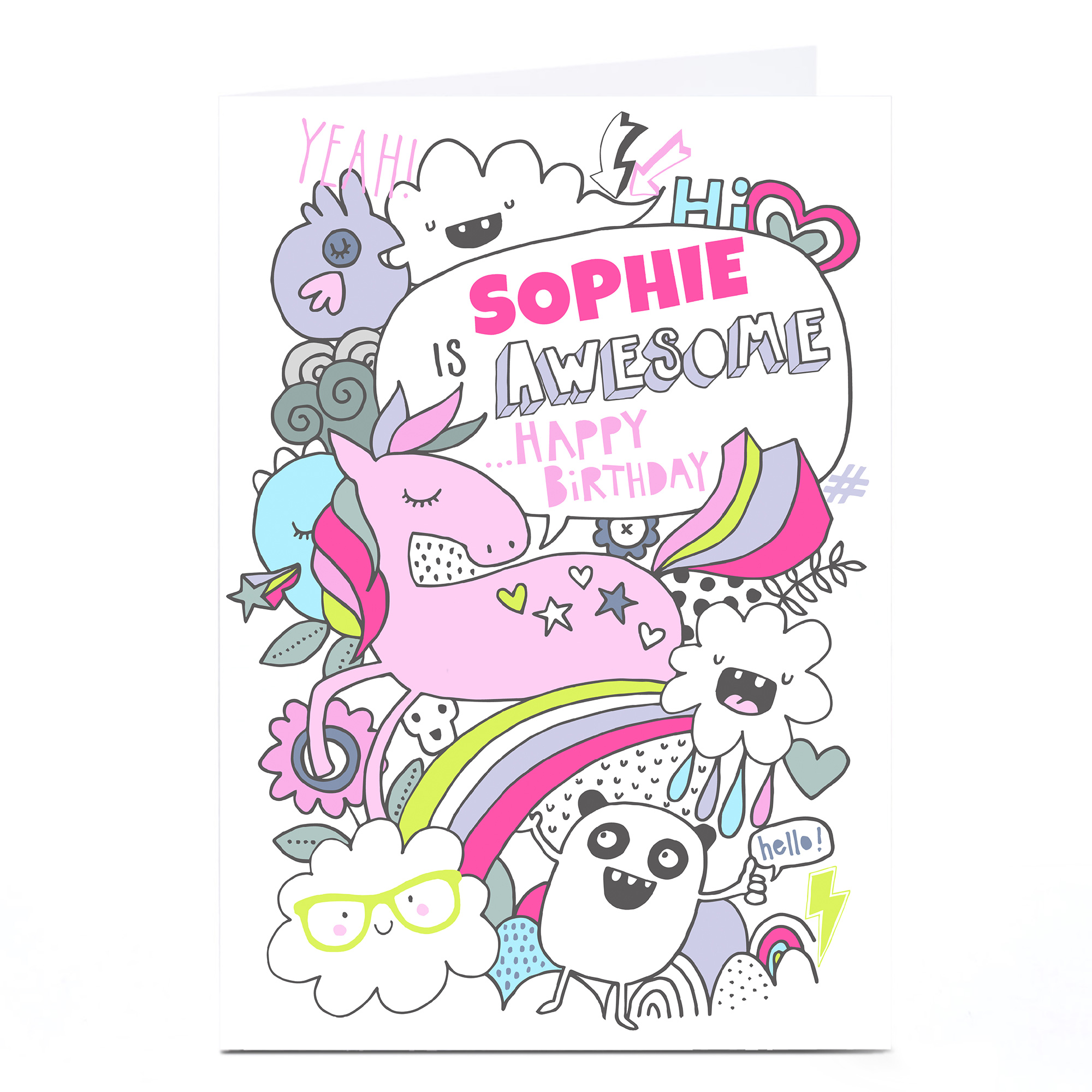 Personalised Bev Hopwood Birthday Card - Unicorn & Pandas