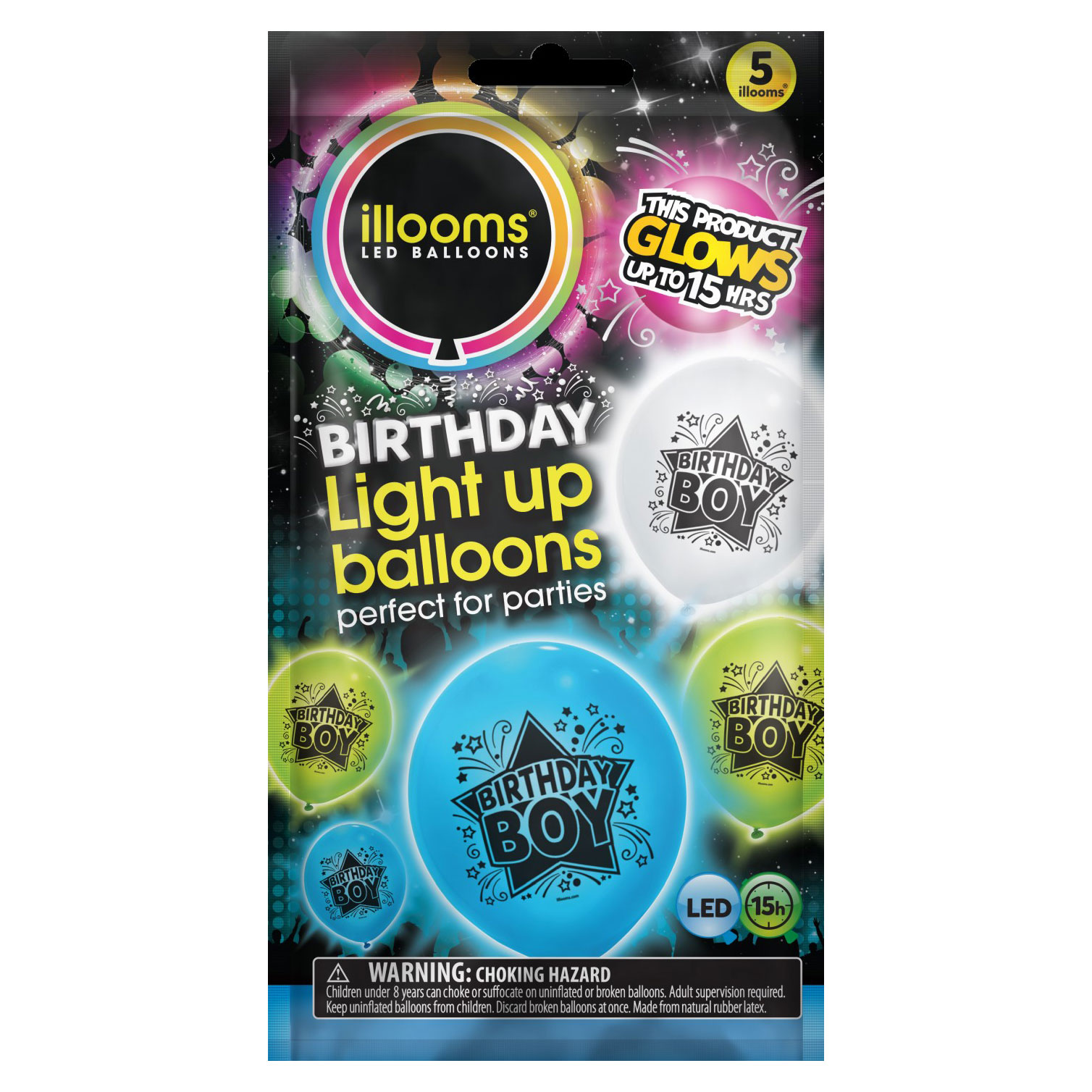 Latex Illooms Birthday Boy Light-Up Balloons - Pack of 5