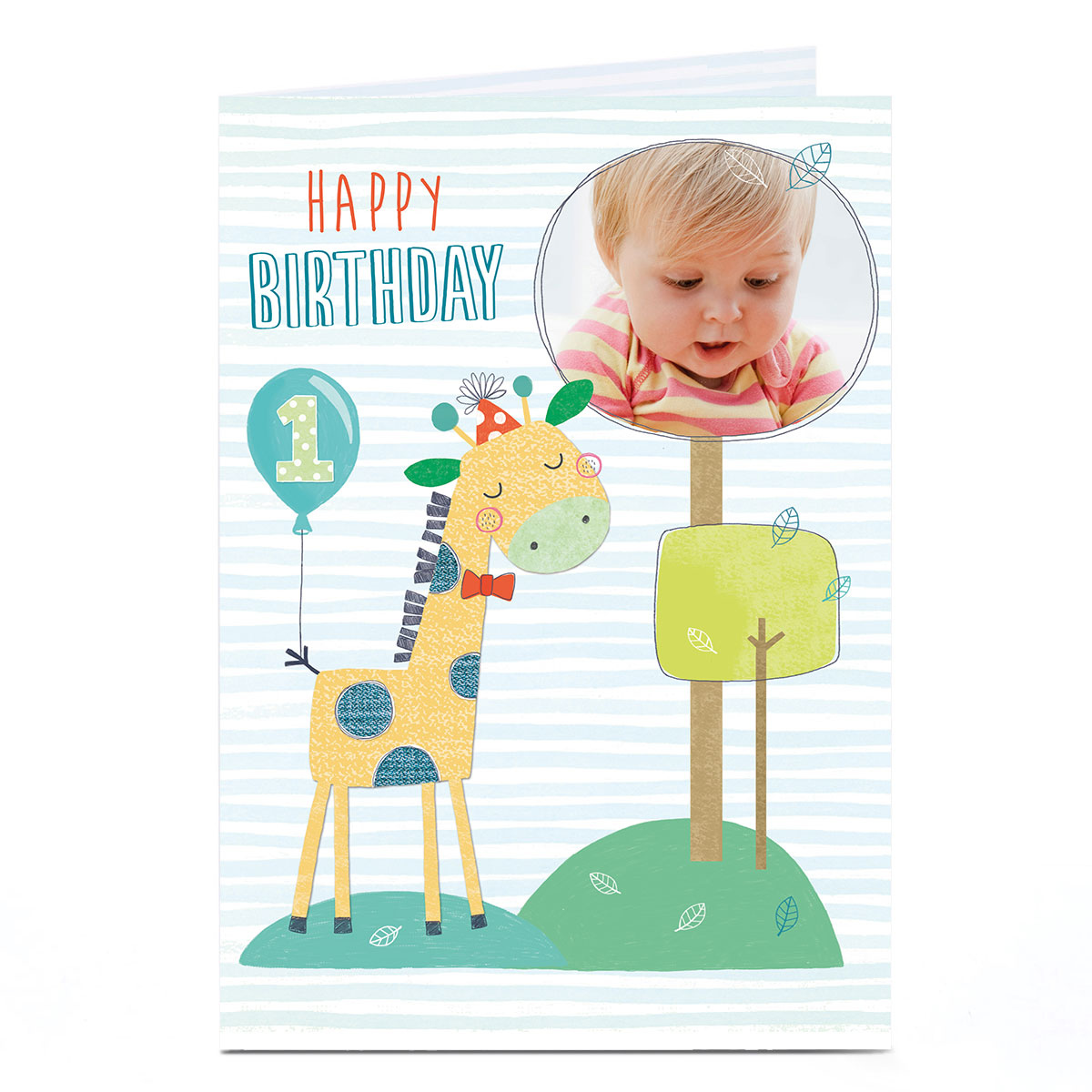 Photo 1st Birthday Card - Giraffe & Trees