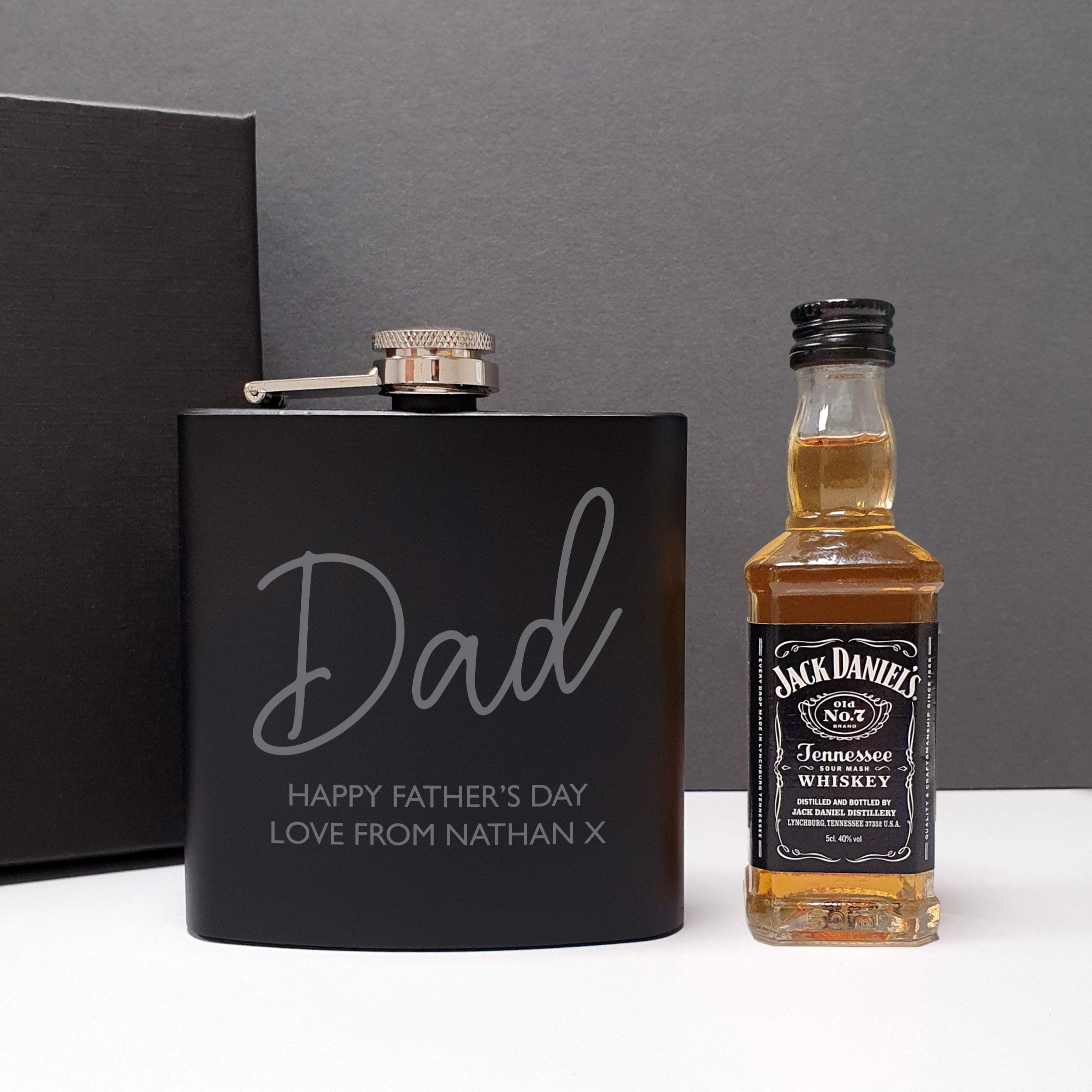 Personalised Hip Flask & Jack Daniels Whiskey Gift Set