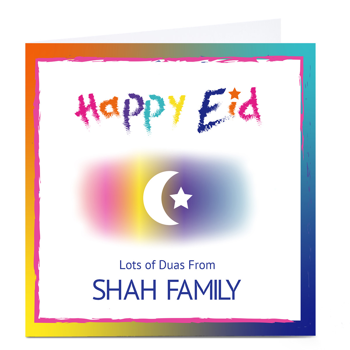 Personalised Roshah Designs Eid Card - Colourful Text, Square