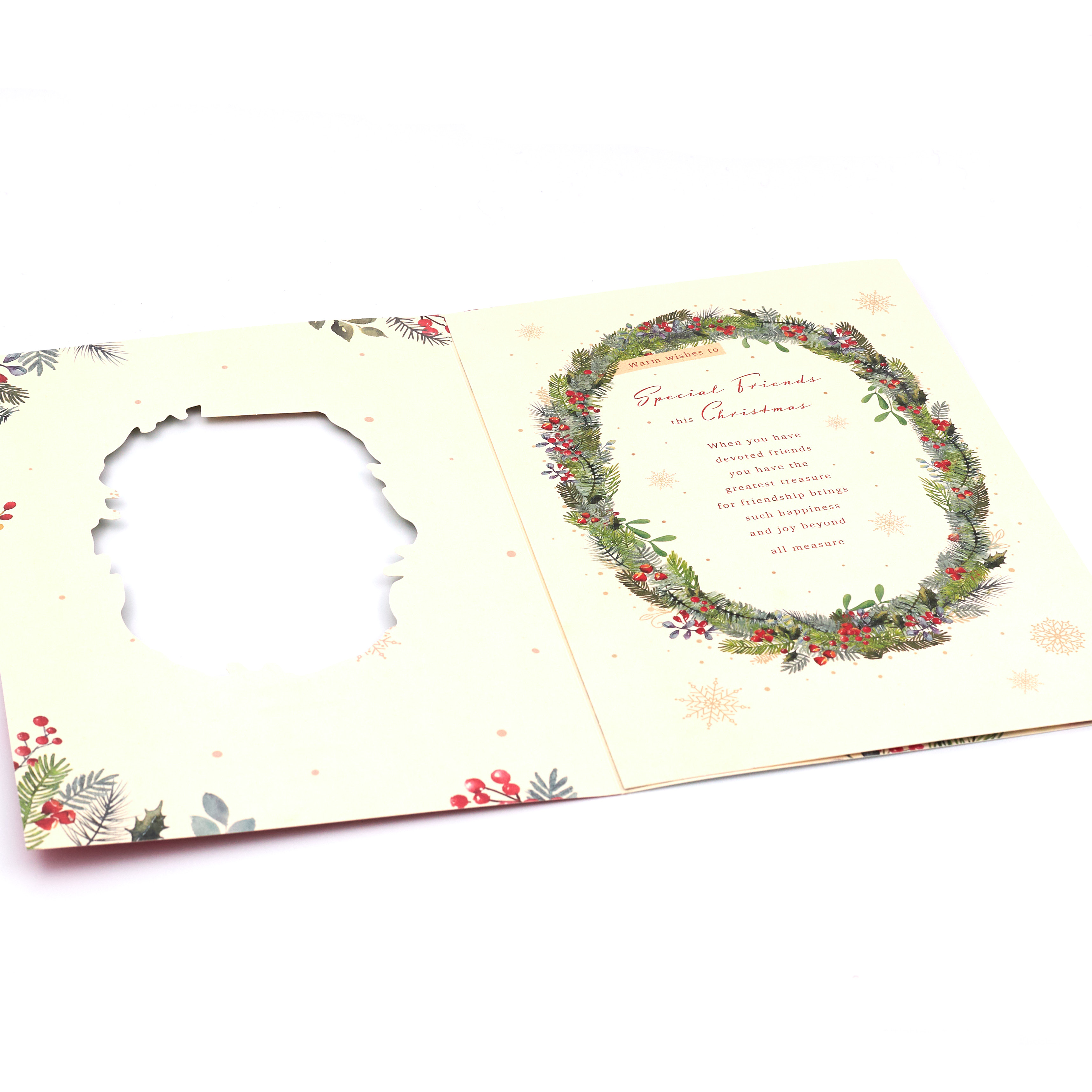 Christmas Card - Special Friends, Traditional Wreath And Verse