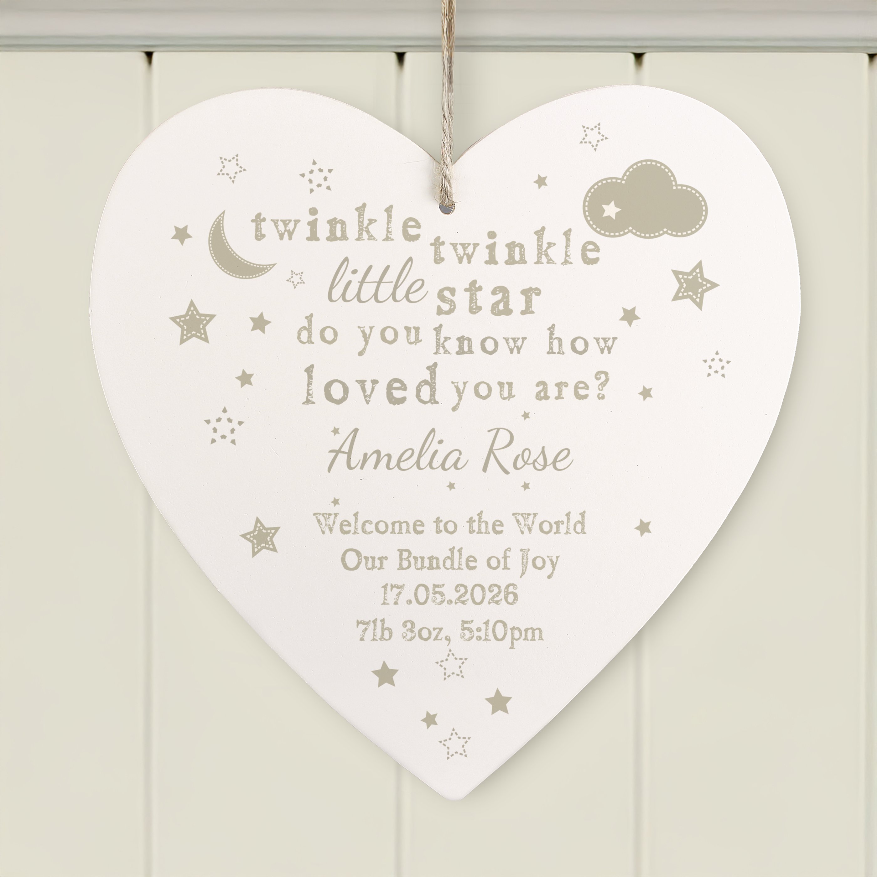 Personalised Twinkle Twinkle Large Wooden Heart Decoration