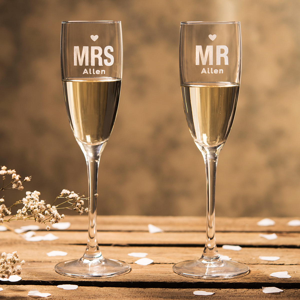 Personalised Engraved Mr & Mrs Champagne Flutes