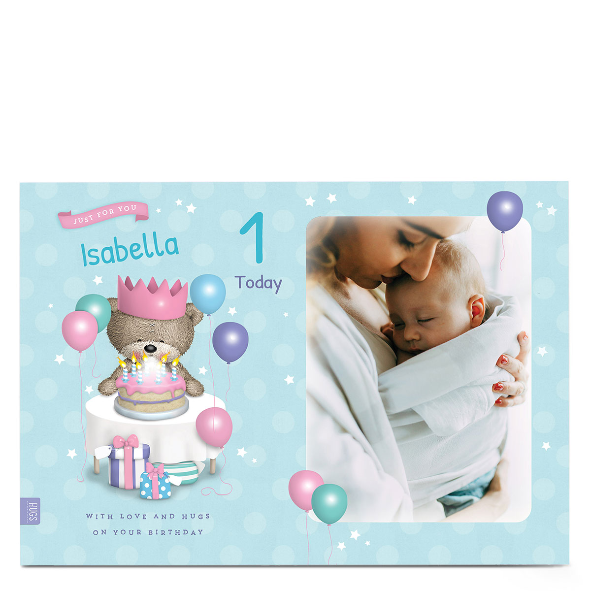 Photo Hugs Bear Birthday Card - Just For You, Editable Age