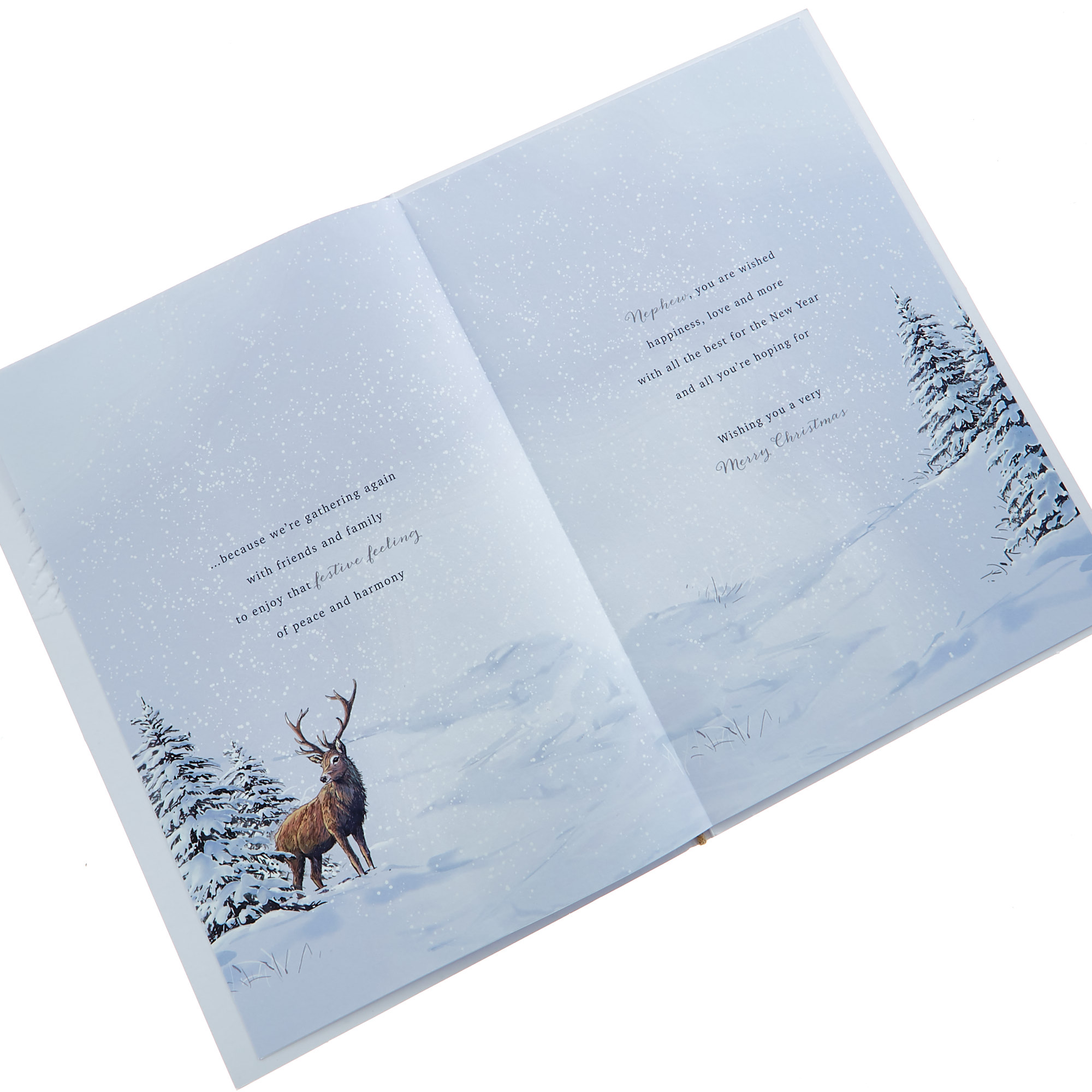 Christmas Card - Nephew, Traditional Stag And Trees