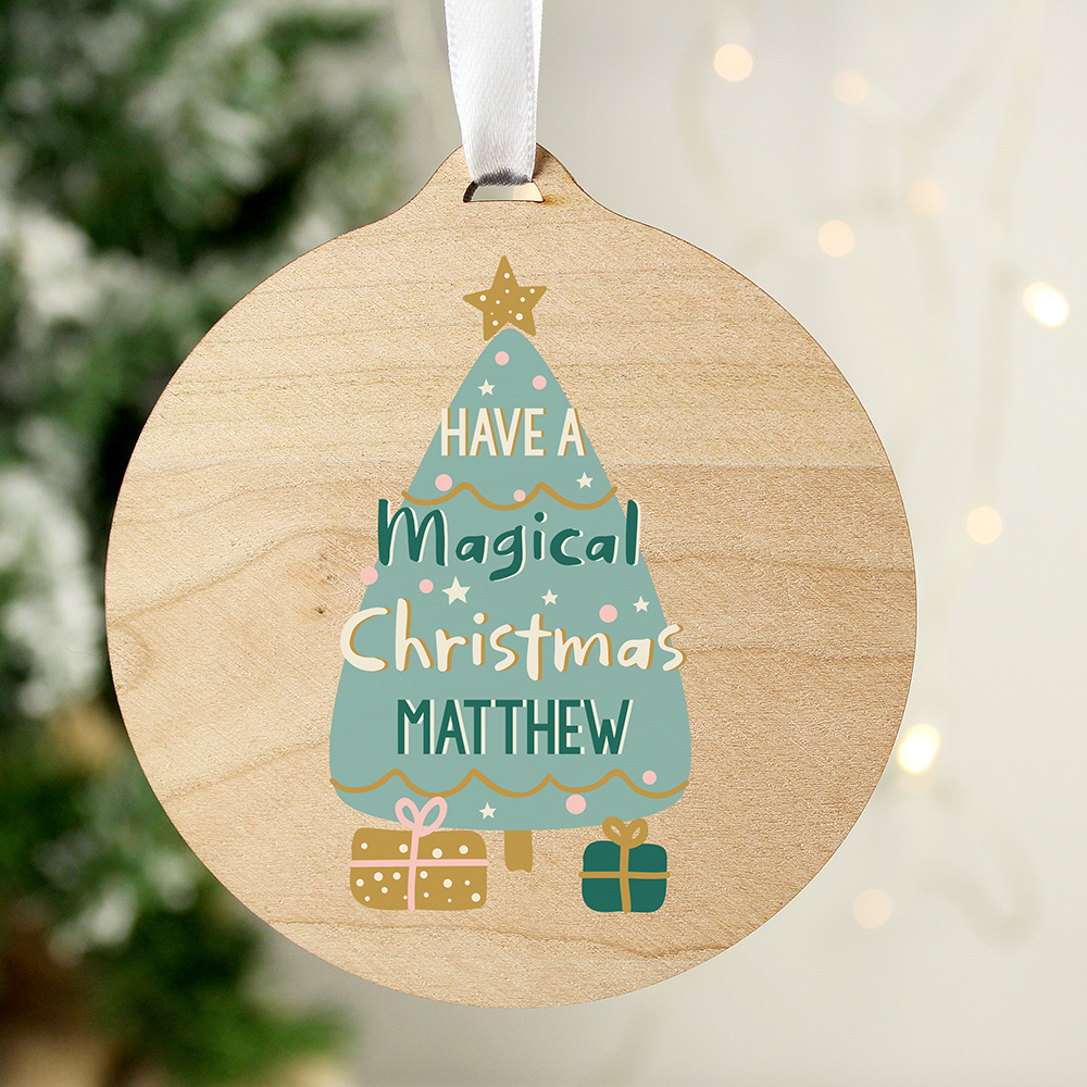 Personalised Round Wooden Christmas Tree Decoration