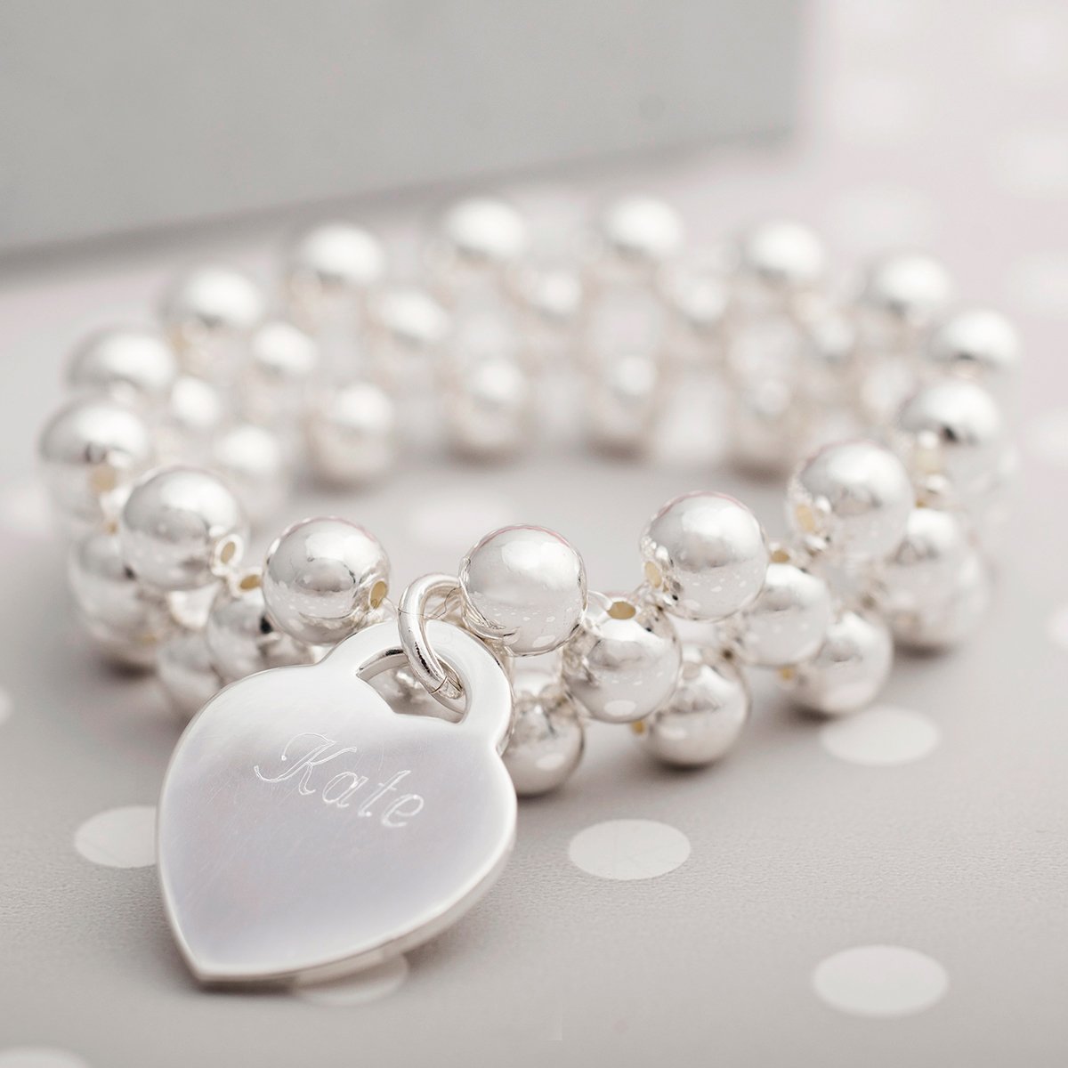 Personalised Engraved Silver Beaded Bracelet