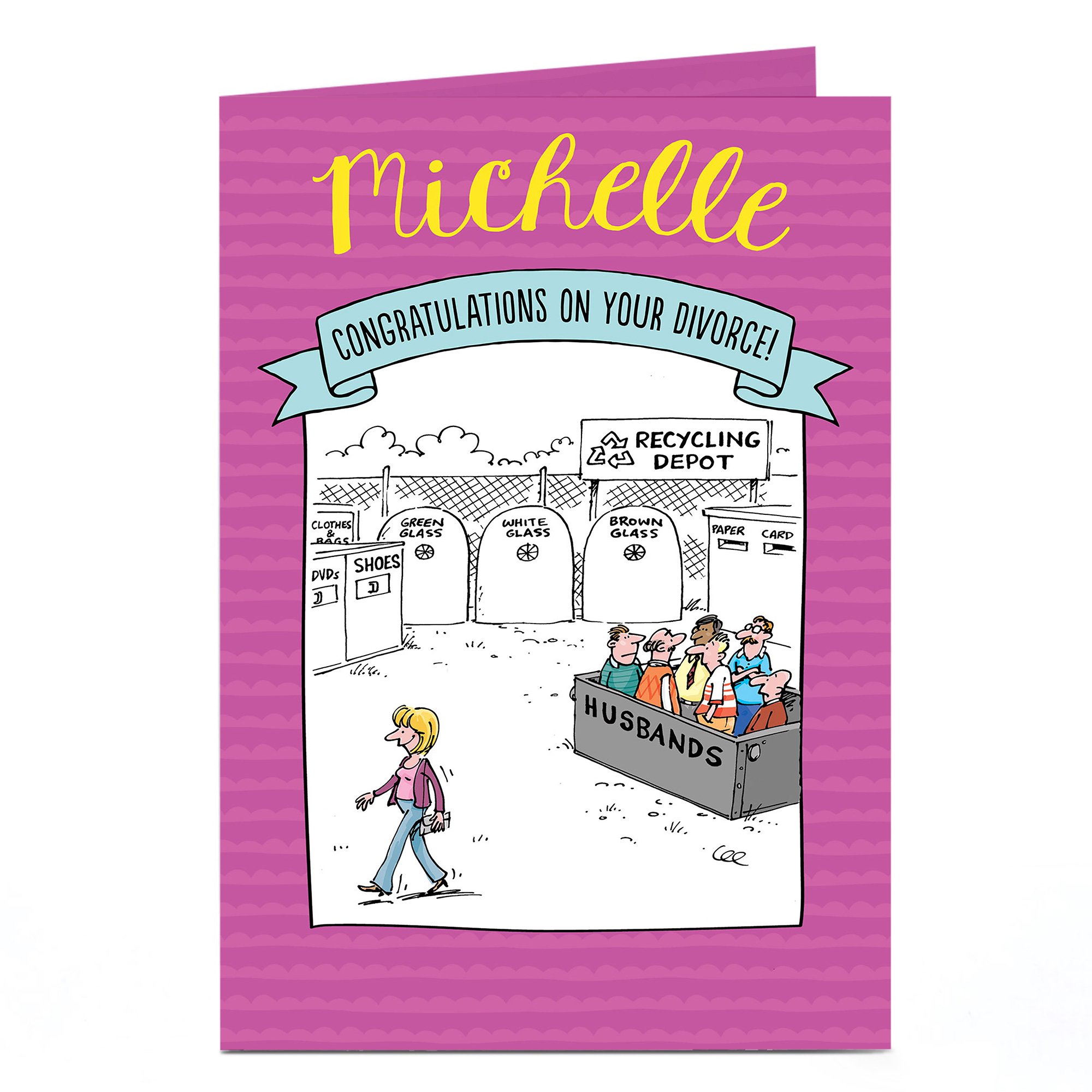 Personalised Divorce Card - Husband Recyling Bin Comic