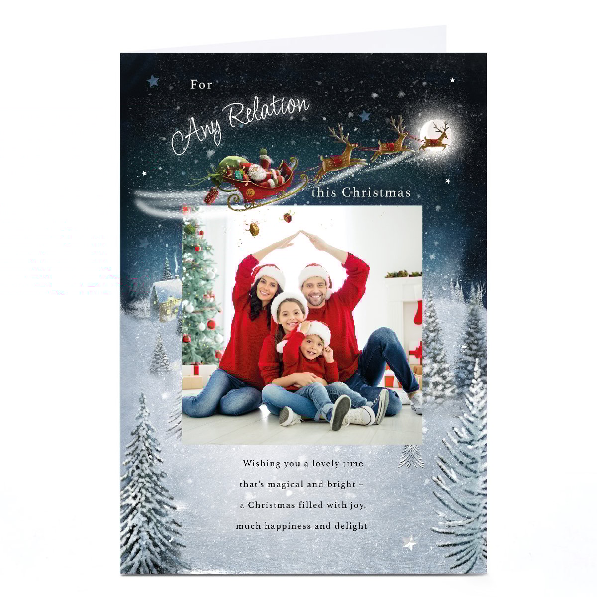 Photo Christmas Card - Santa's Sleigh over Snowy Town, Any Relation
