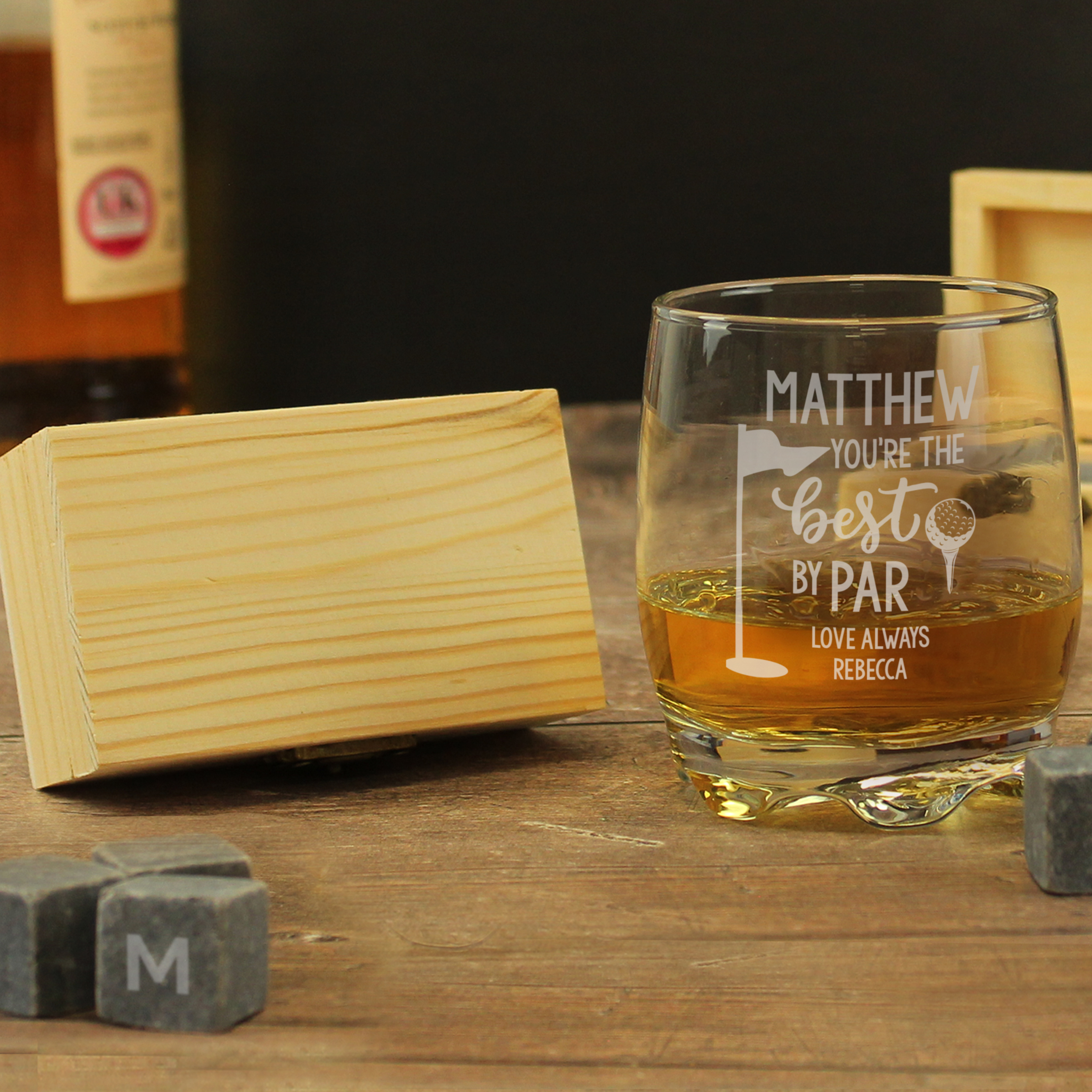 Personalised Best By Par Glass & Whisky Stones