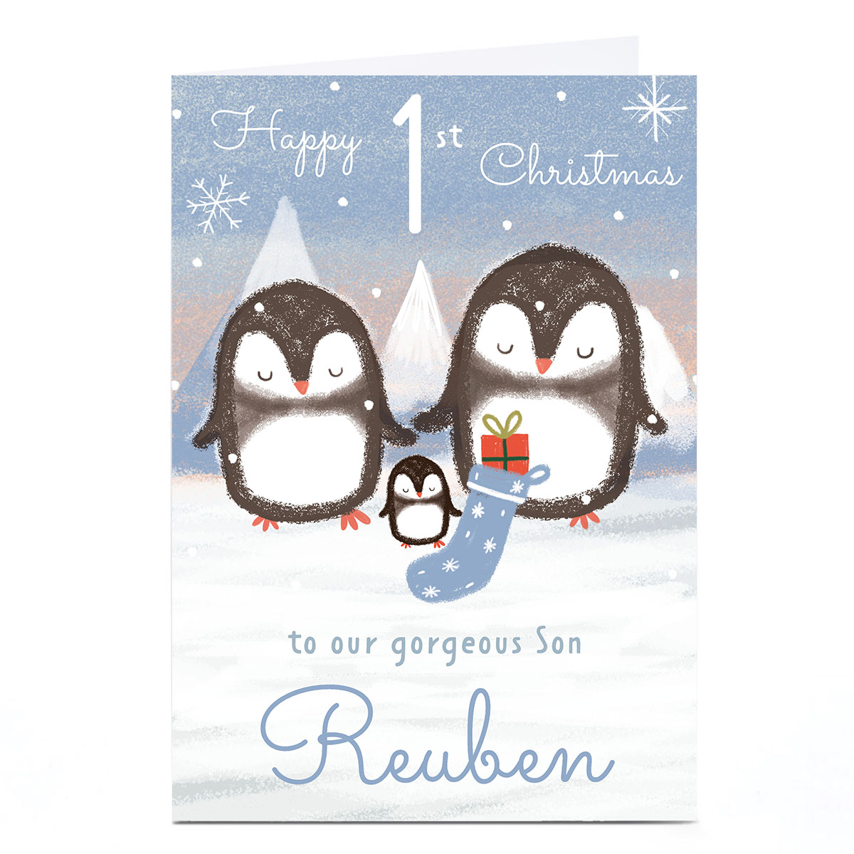Personalised Juniper and Rose 1st Christmas Card - Son