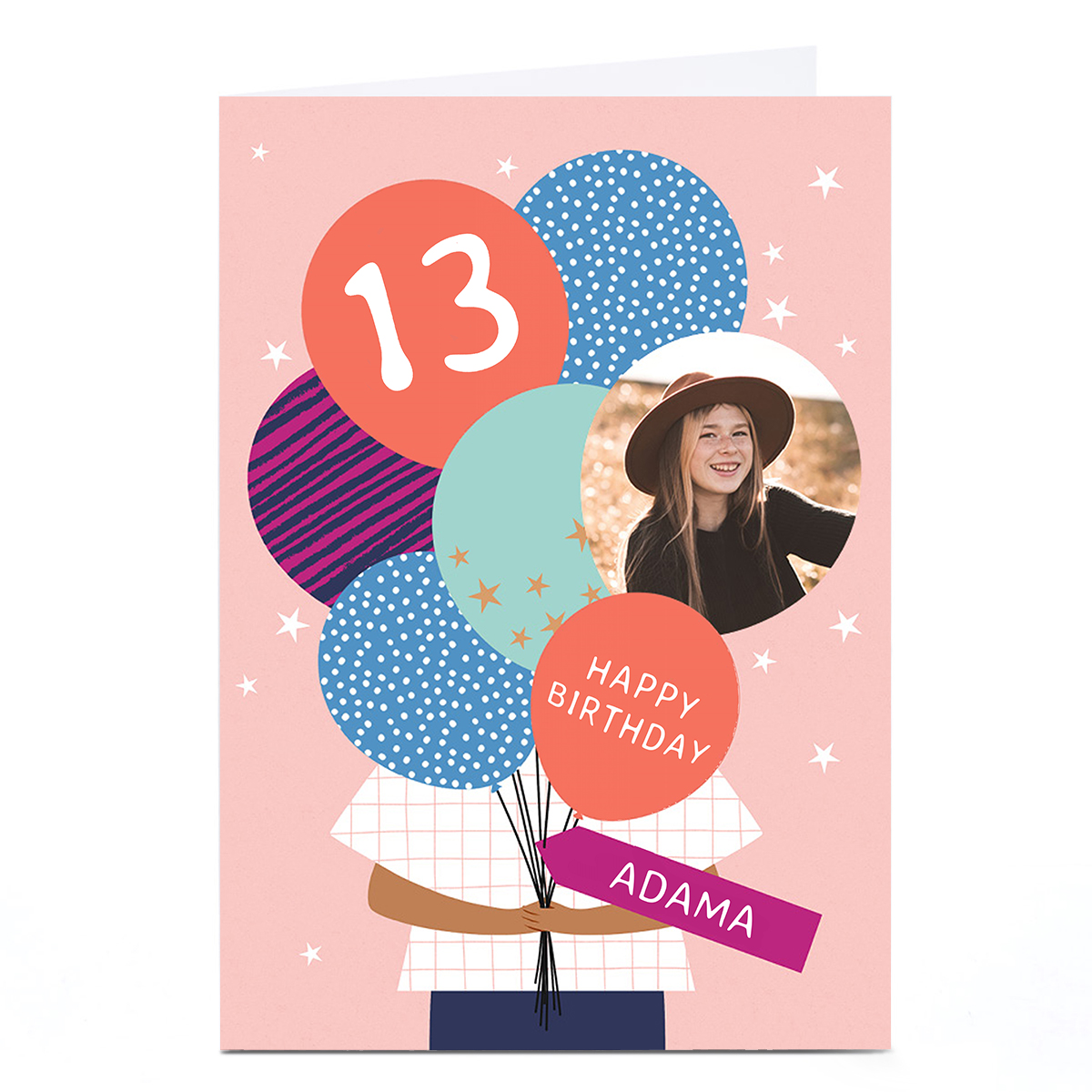Photo Birthday Card - Bunch Of Balloons, Editable Age