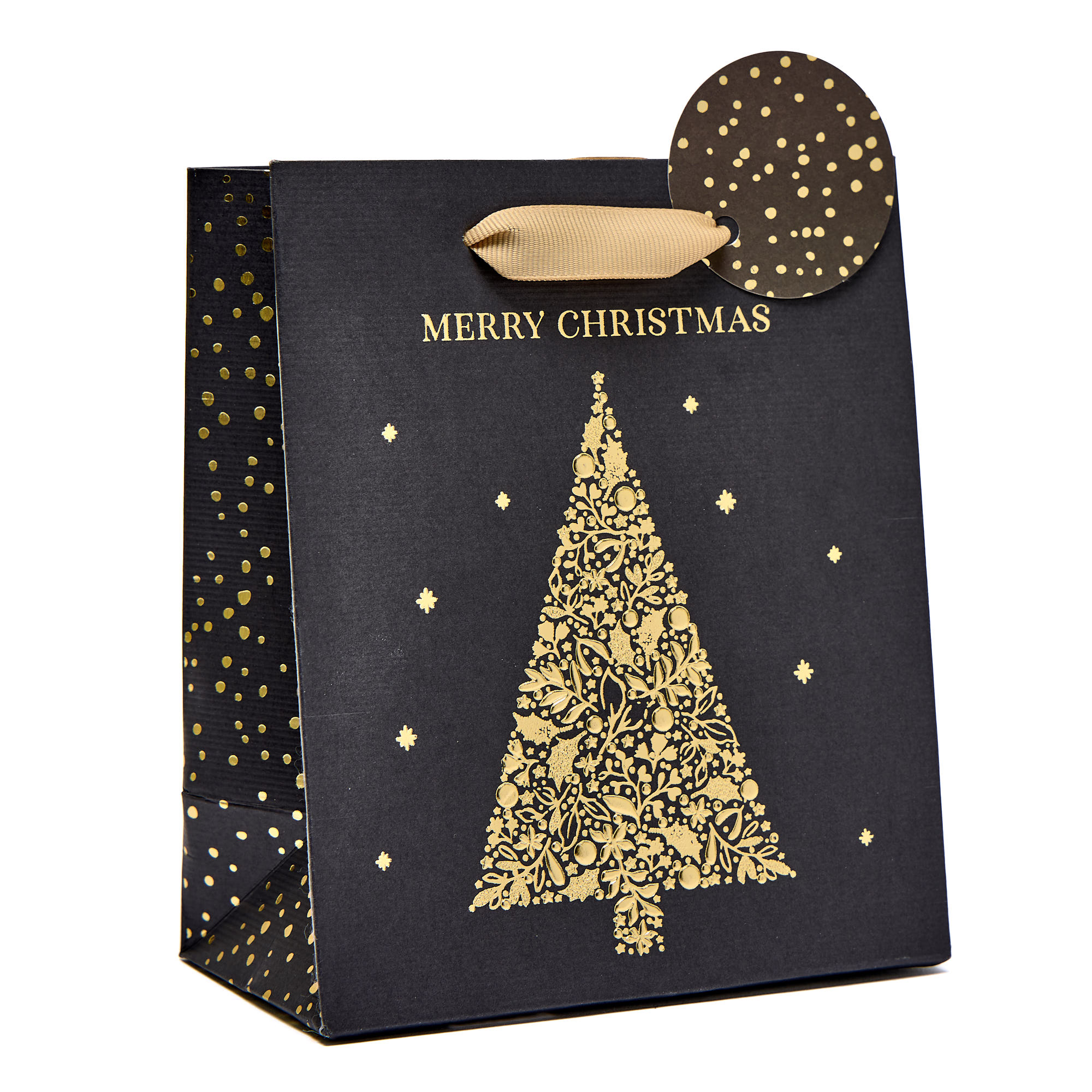 Black & Gold Christmas Tree Small Portrait Gift Bag