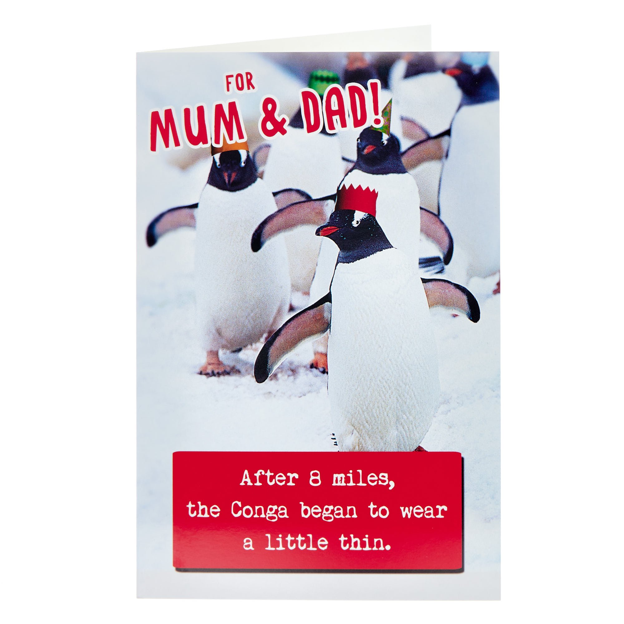 Mum & Dad Penguin Conga Christmas Card