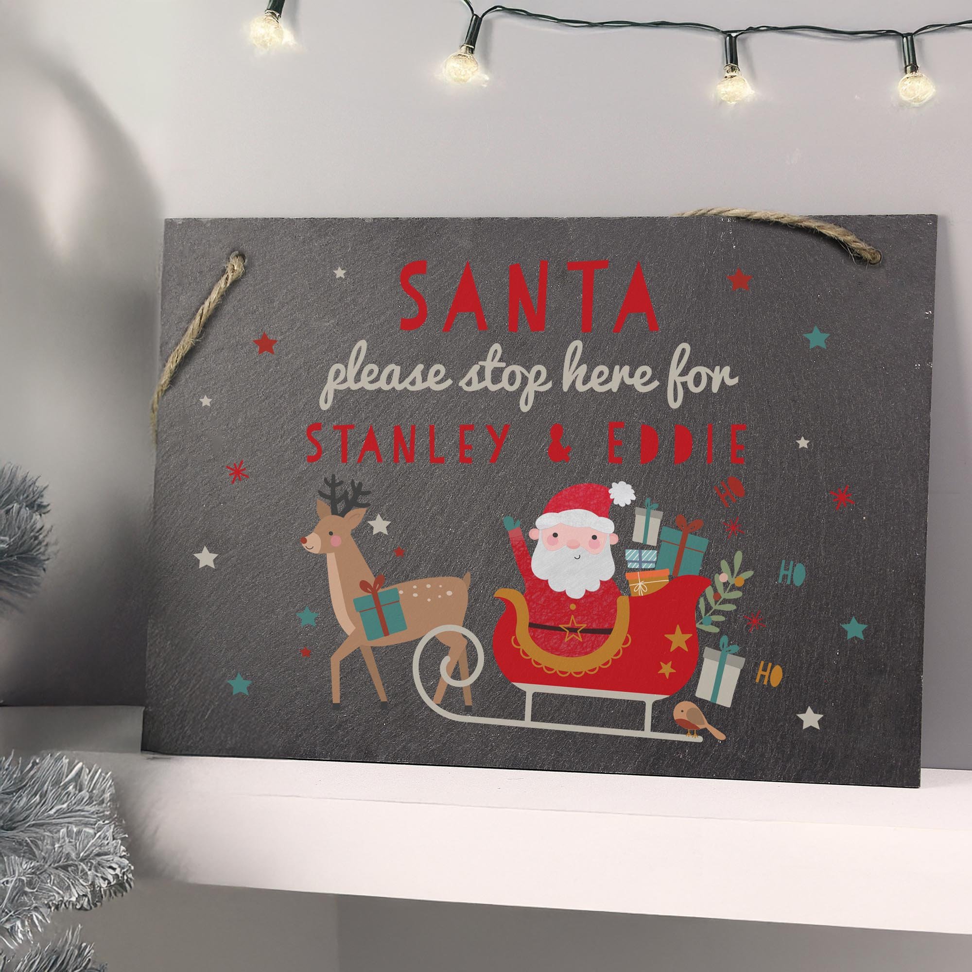 Personalised Santa Stop Here Slate Sign,  Personalised Santa Stop Here Slate Sign