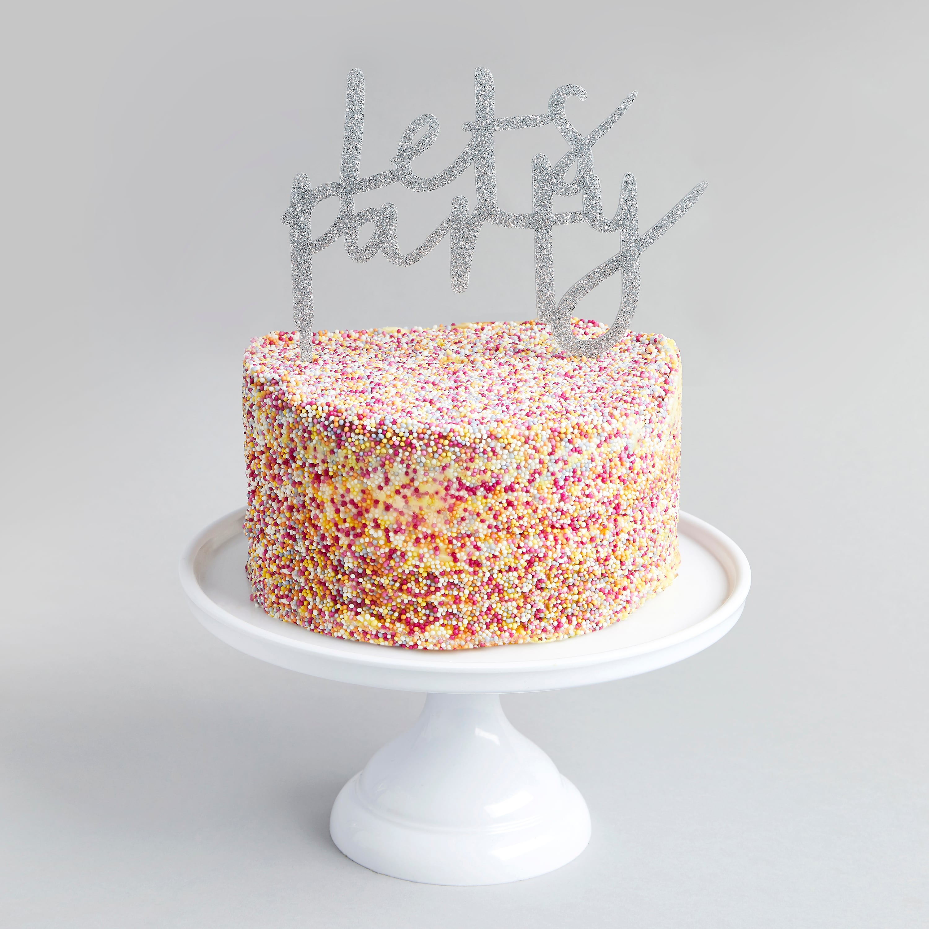 Metallic Silver Lets Party Glitter Acrylic Cake Topper 