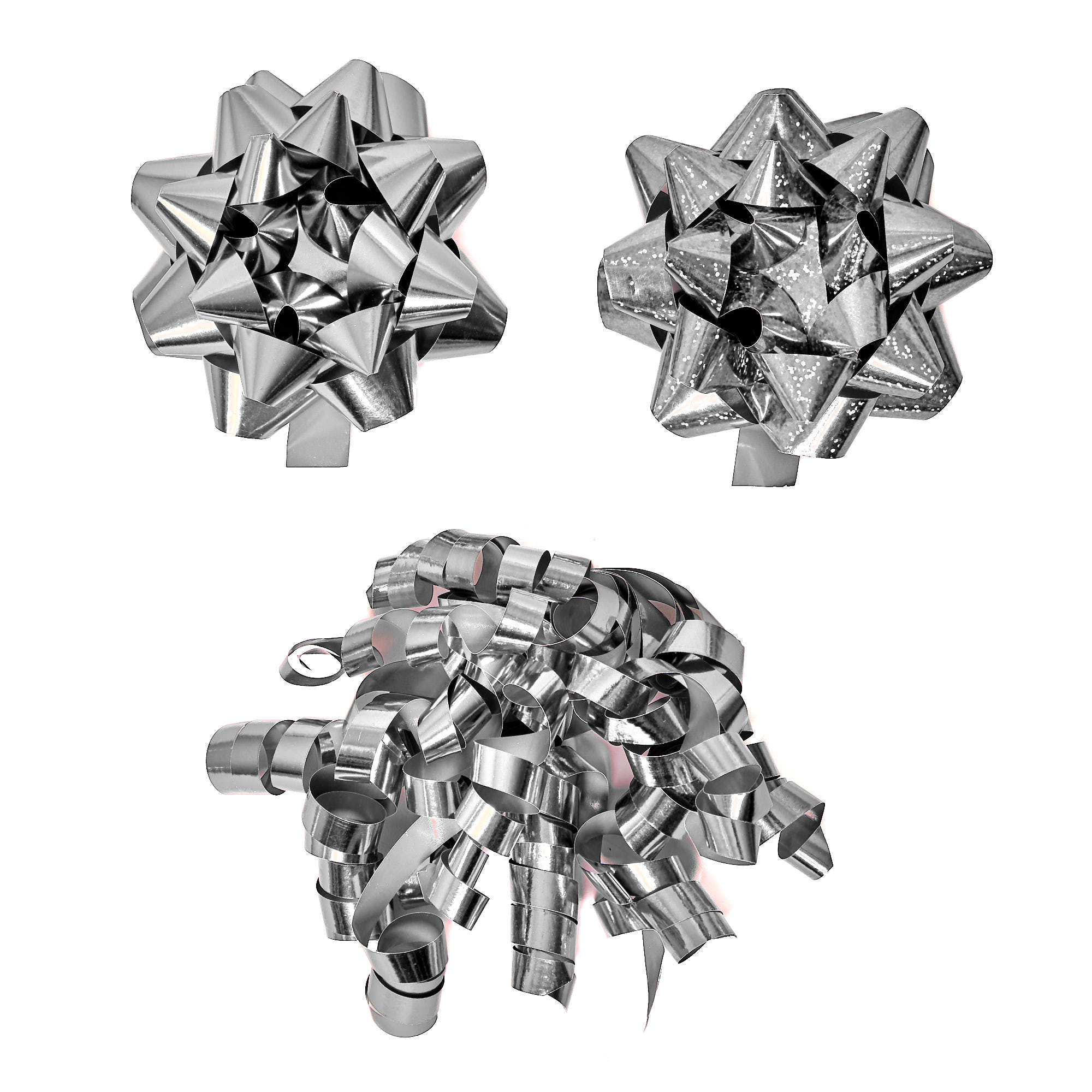 Silver Gift Bows & Curls - Pack of 3