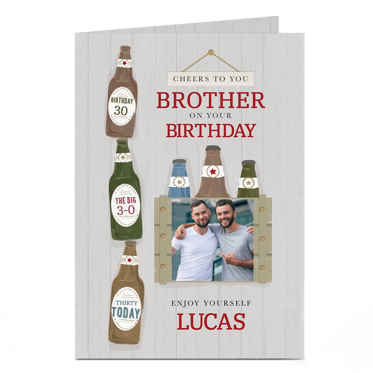 Photo Birthday Card - Brother & Beers, Editable Age