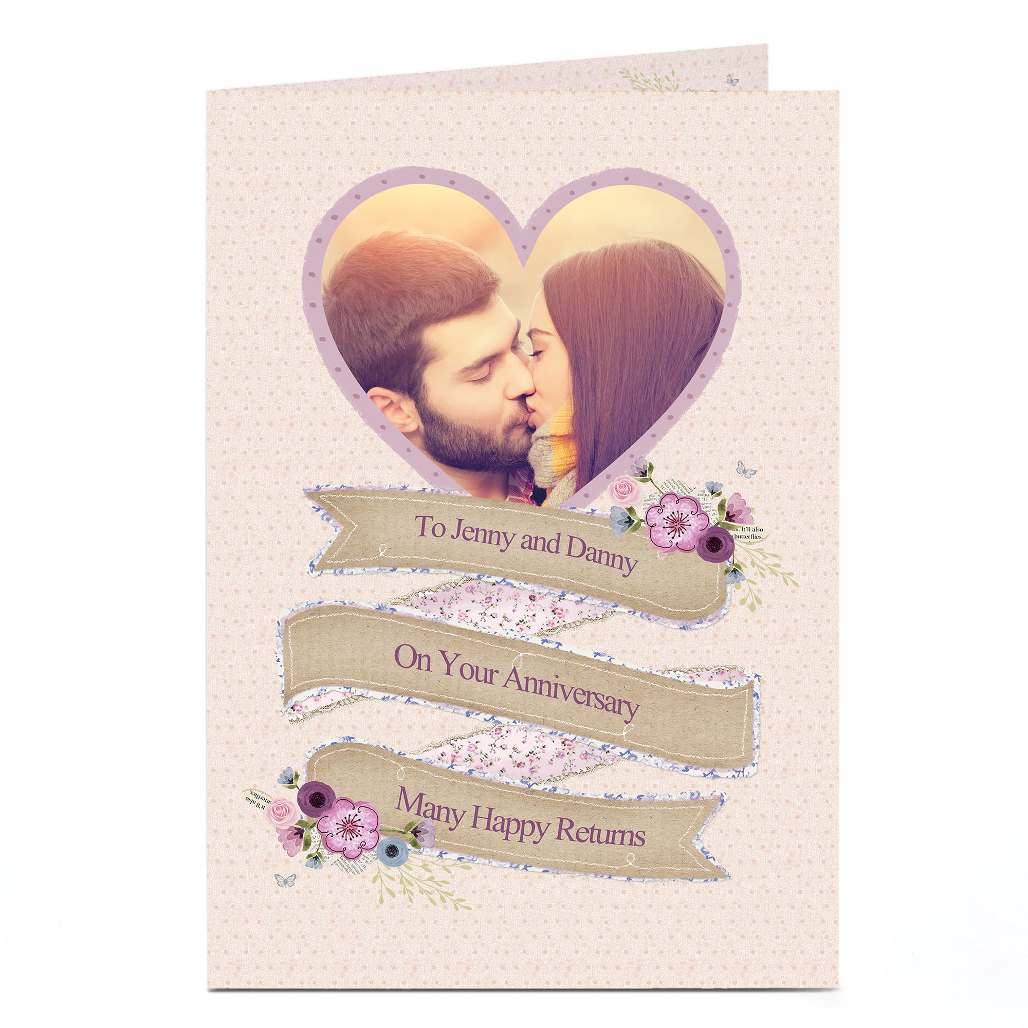 Photo Anniversary Card - Heart & Floral Banner
