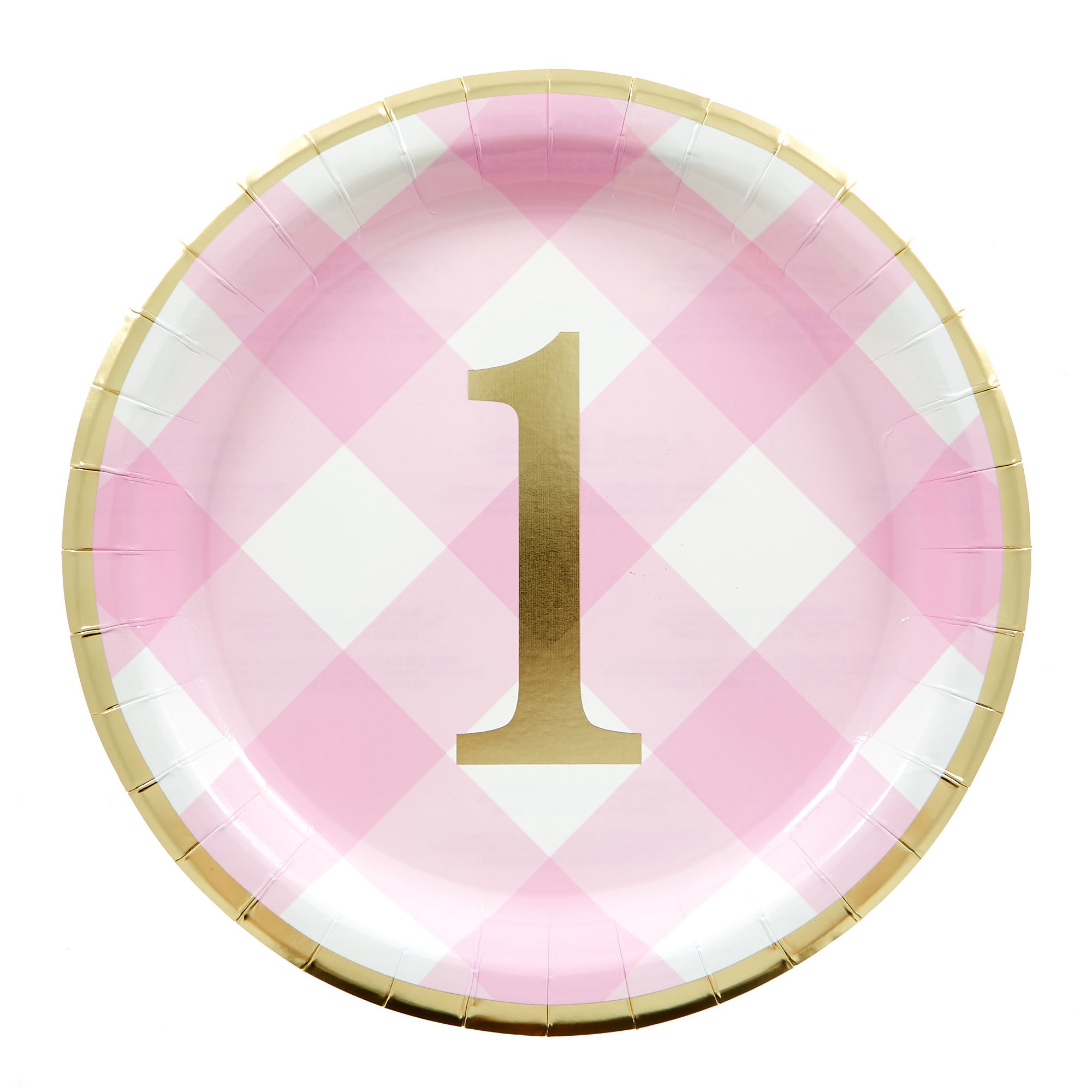 Pink Gingham 1st Birthday Party Tableware & Decorations Bundle - 16 Guests