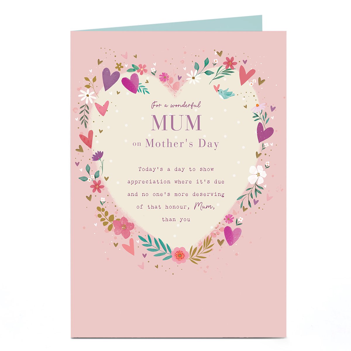 Mother's Day Card - Wonferful Mum Pink Heart Poem