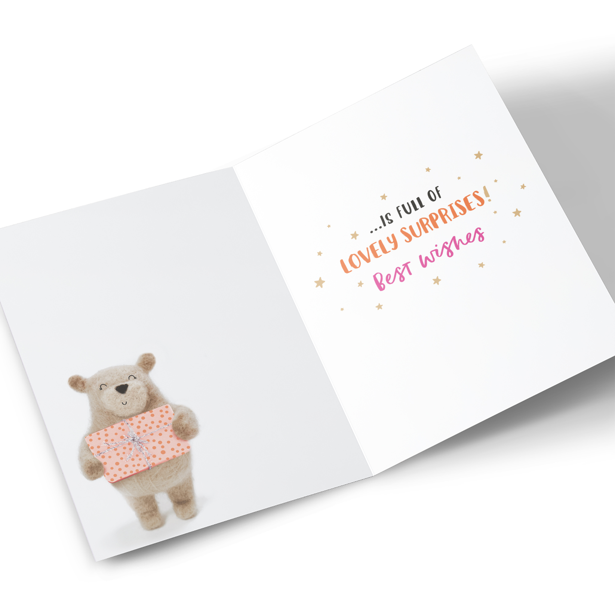 Birthday Card - Fuzzy Smiling Bear with Present