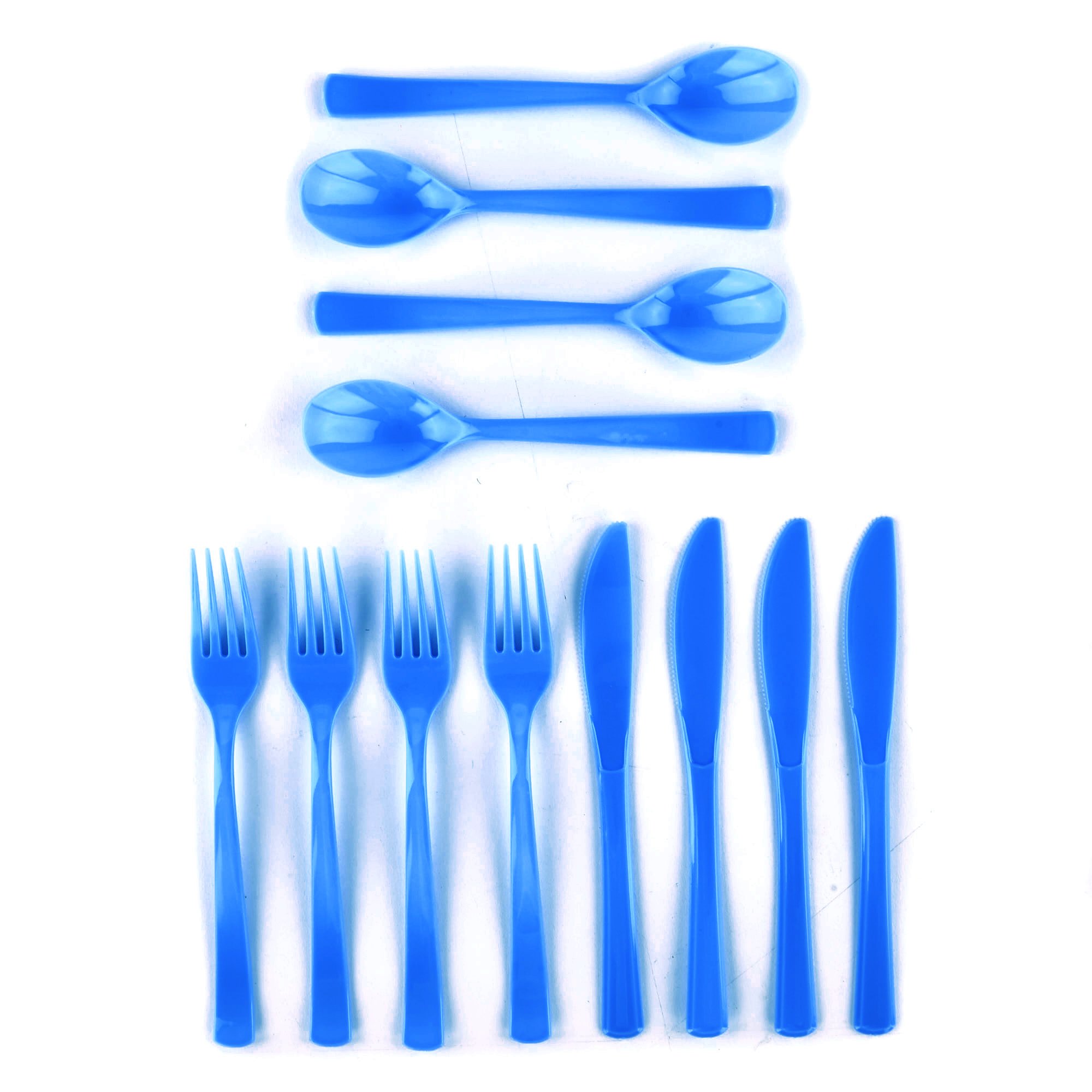 Reusable Blue Plastic Cutlery Set - 18 Pieces