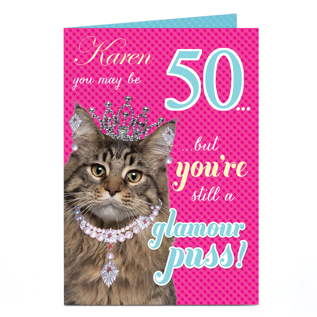 Personalised Birthday Card - Cat with Tiara, Editable Age