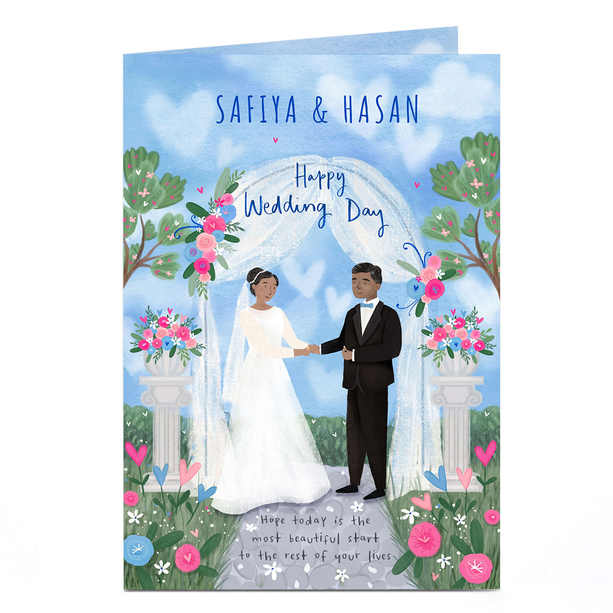 Personalised Bride & Groom Black Hair Wedding Card
