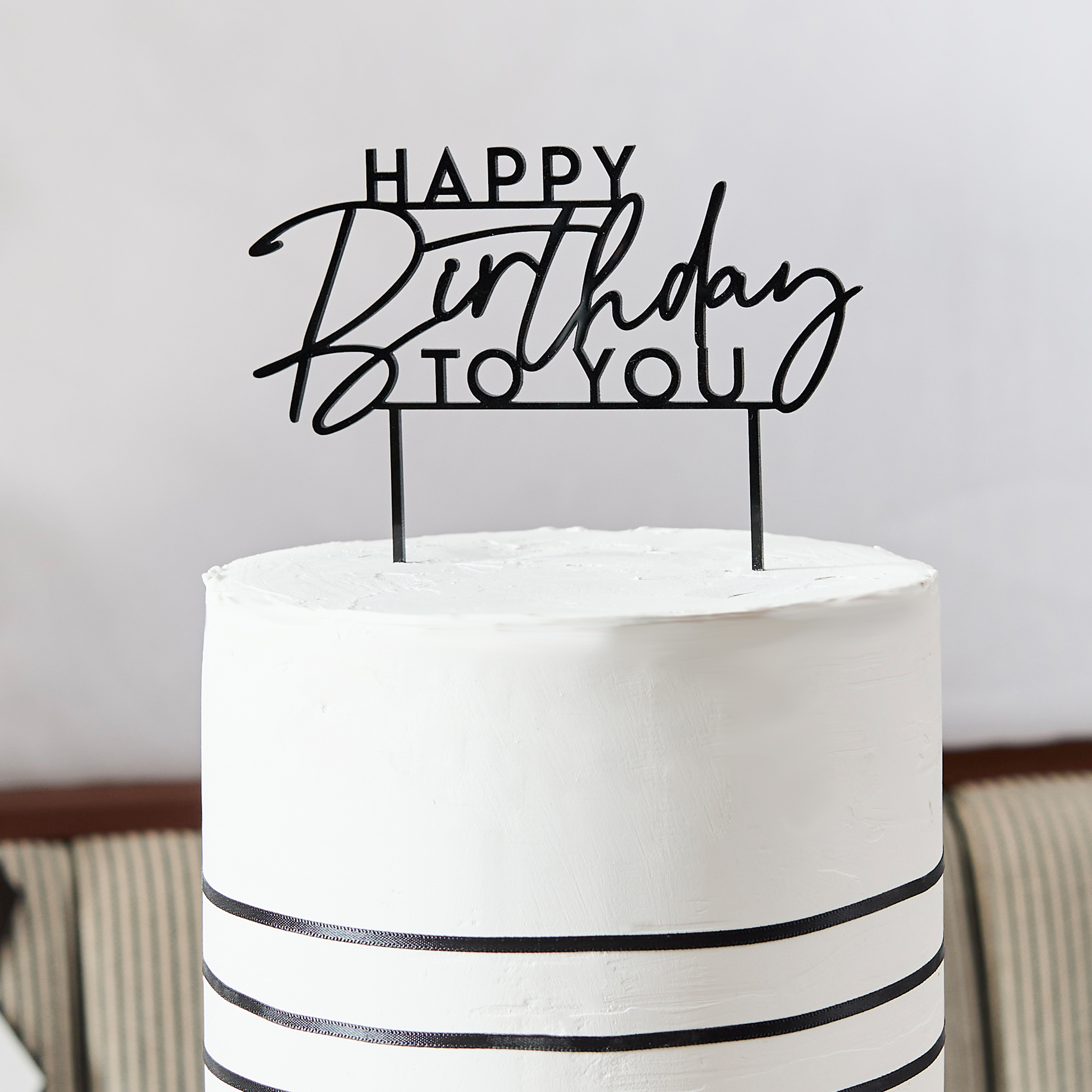 Black Happy Birthday To You Acrylic Cake Topper