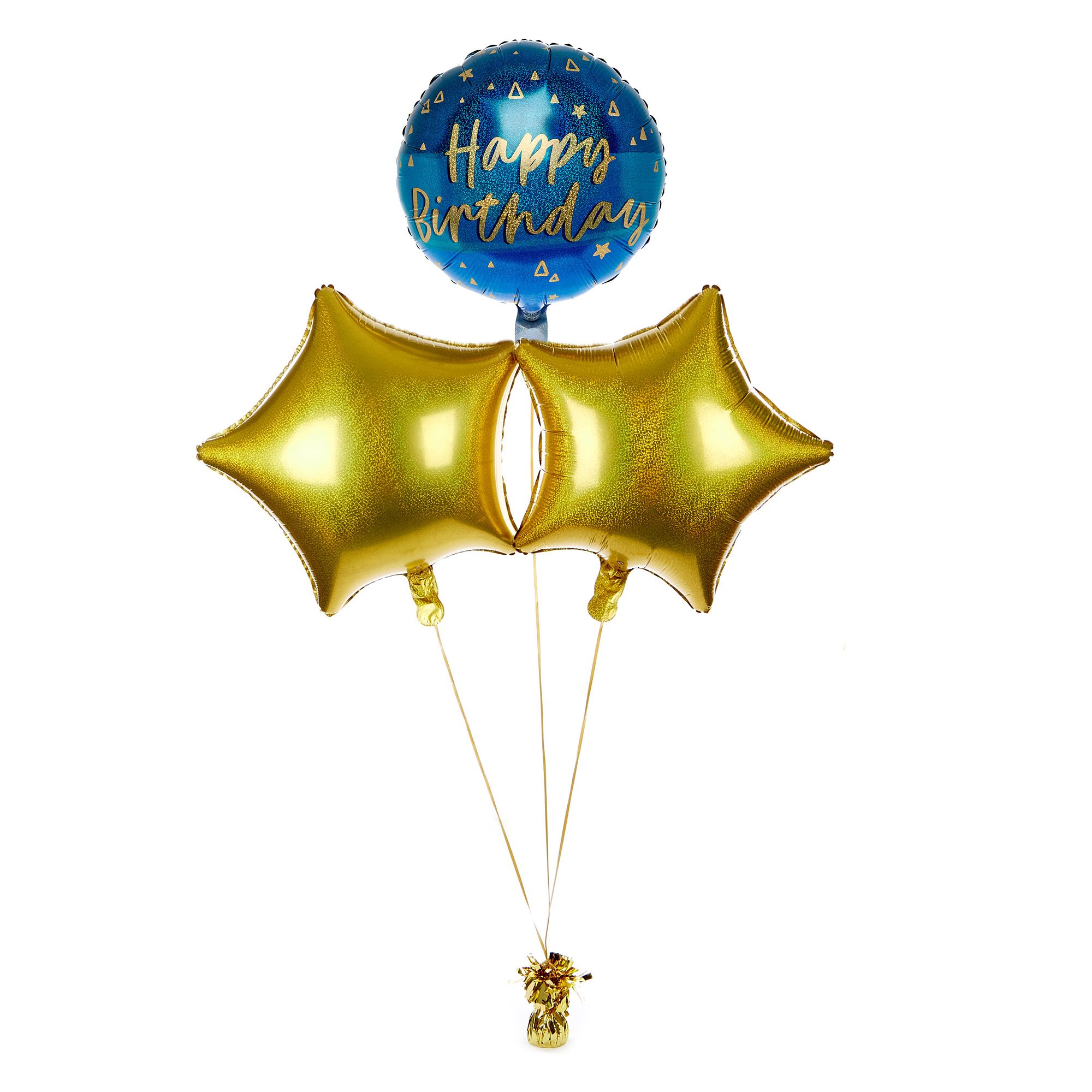 Blue & Gold Happy Birthday Balloon Bouquet - DELIVERED INFLATED!