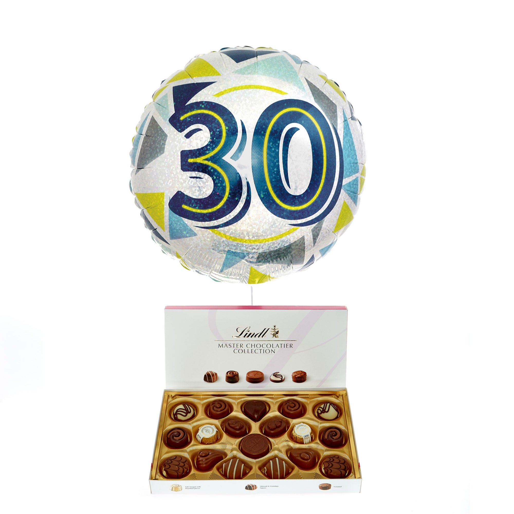 Geometric Blue & Yellow 30th Birthday Balloon & Lindt Chocolates - FREE GIFT CARD!