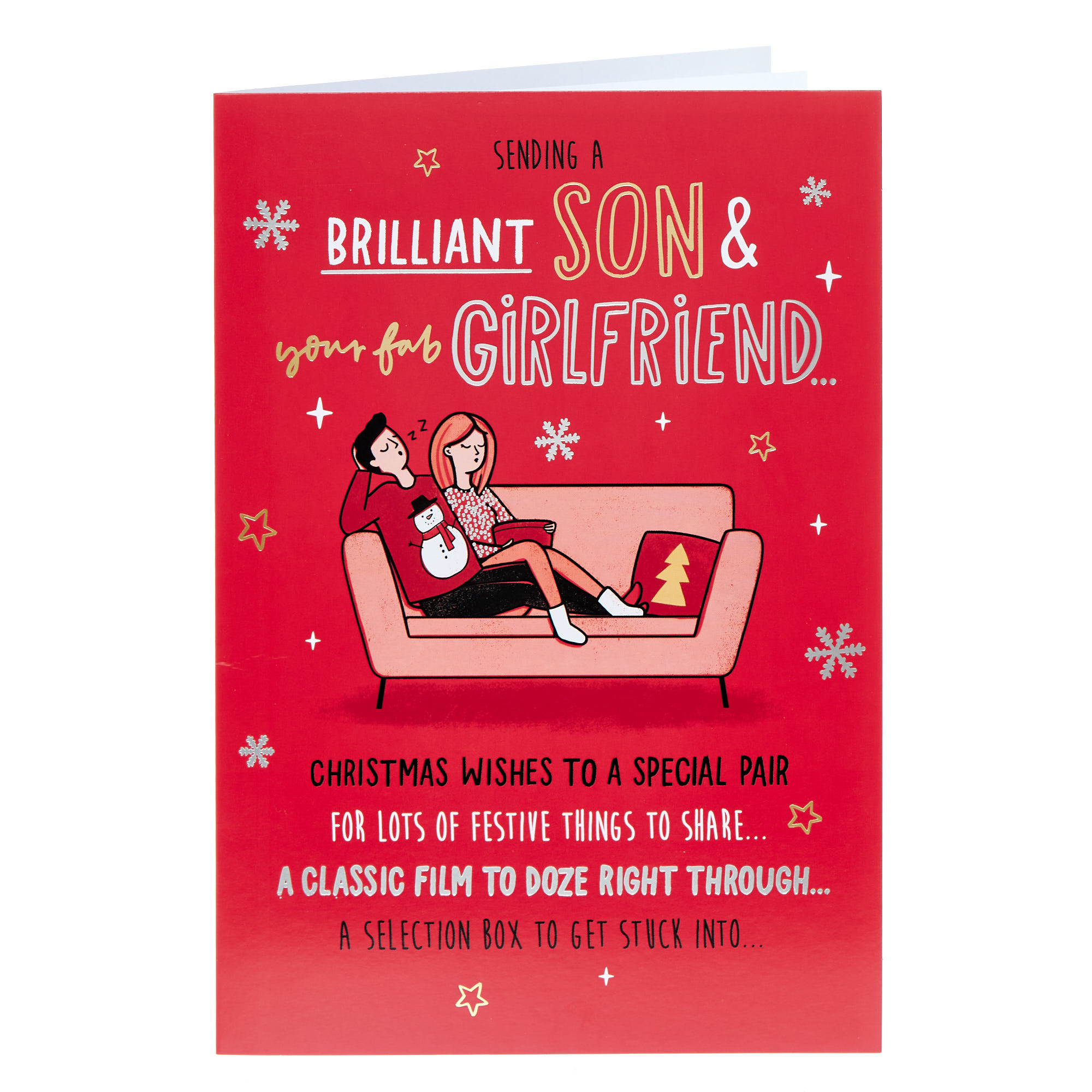 Son & Girlfriend On Sofa Christmas Card