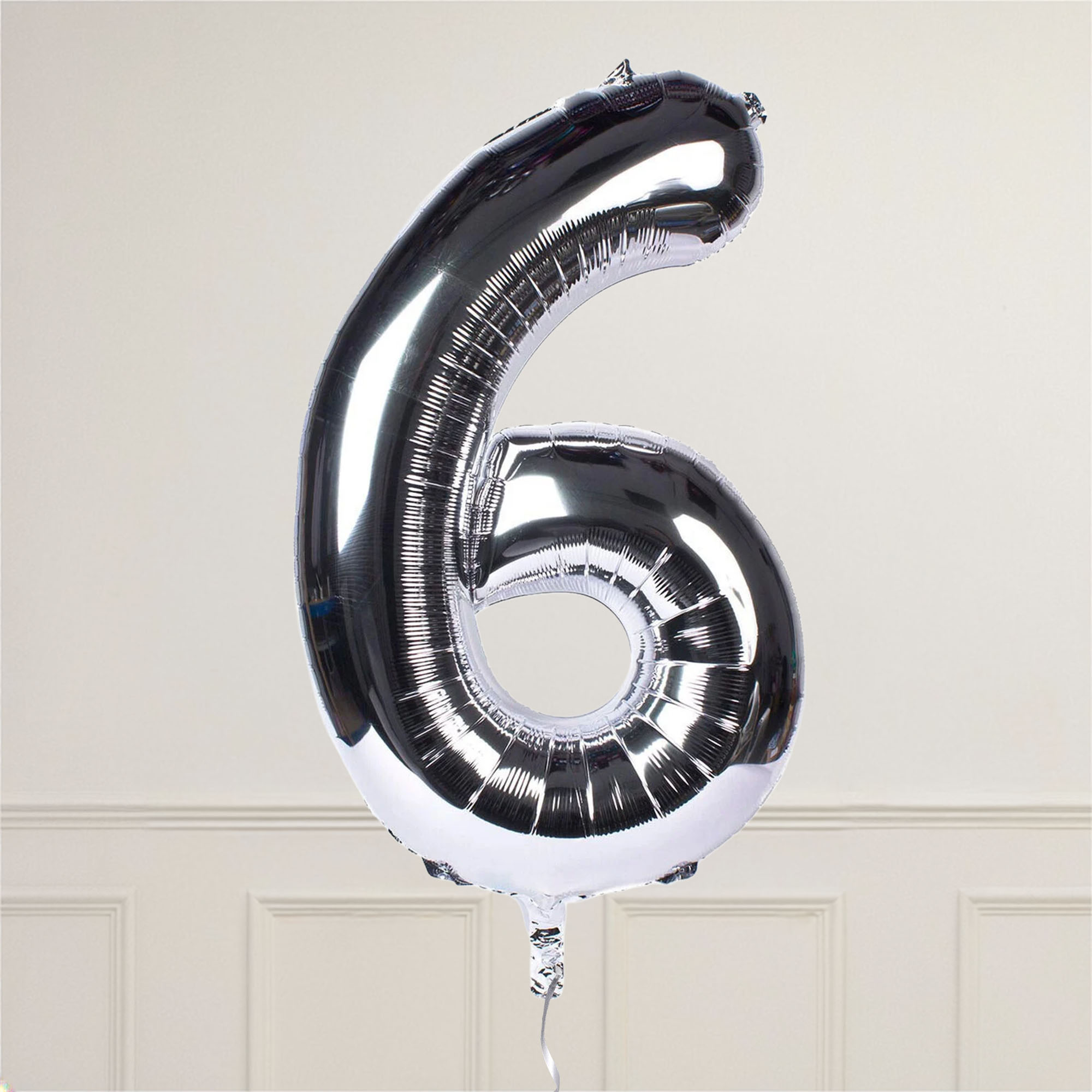 Silver Number 6 Giant Foil Helium Balloon INFLATED