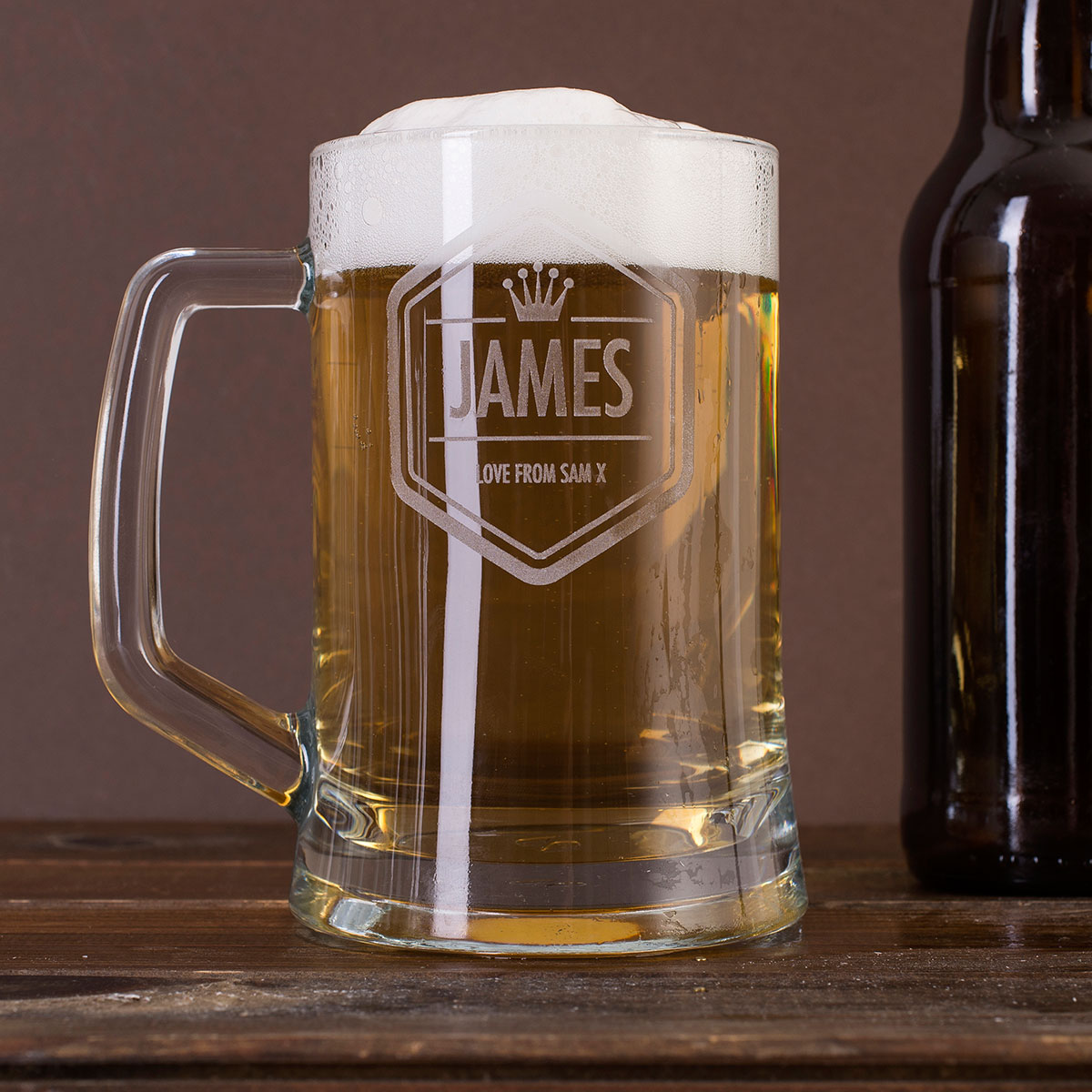 Personalised Engraved Pint Tankard - Crown Shield