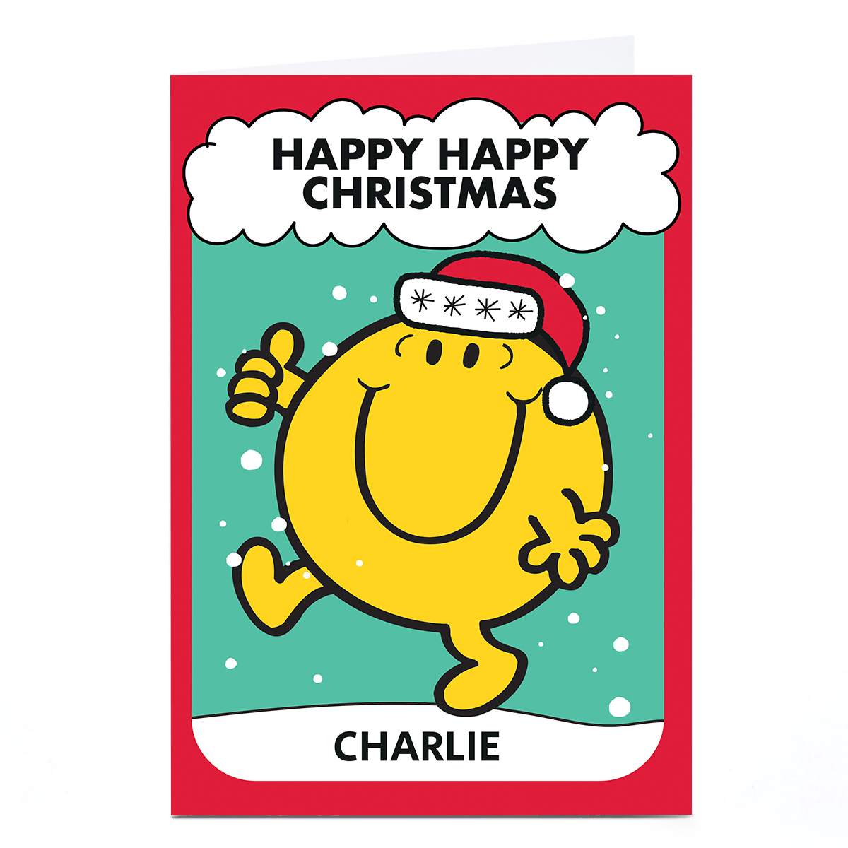 Personalised Mr Men & Little Miss Christmas Card - Happy Happy Red