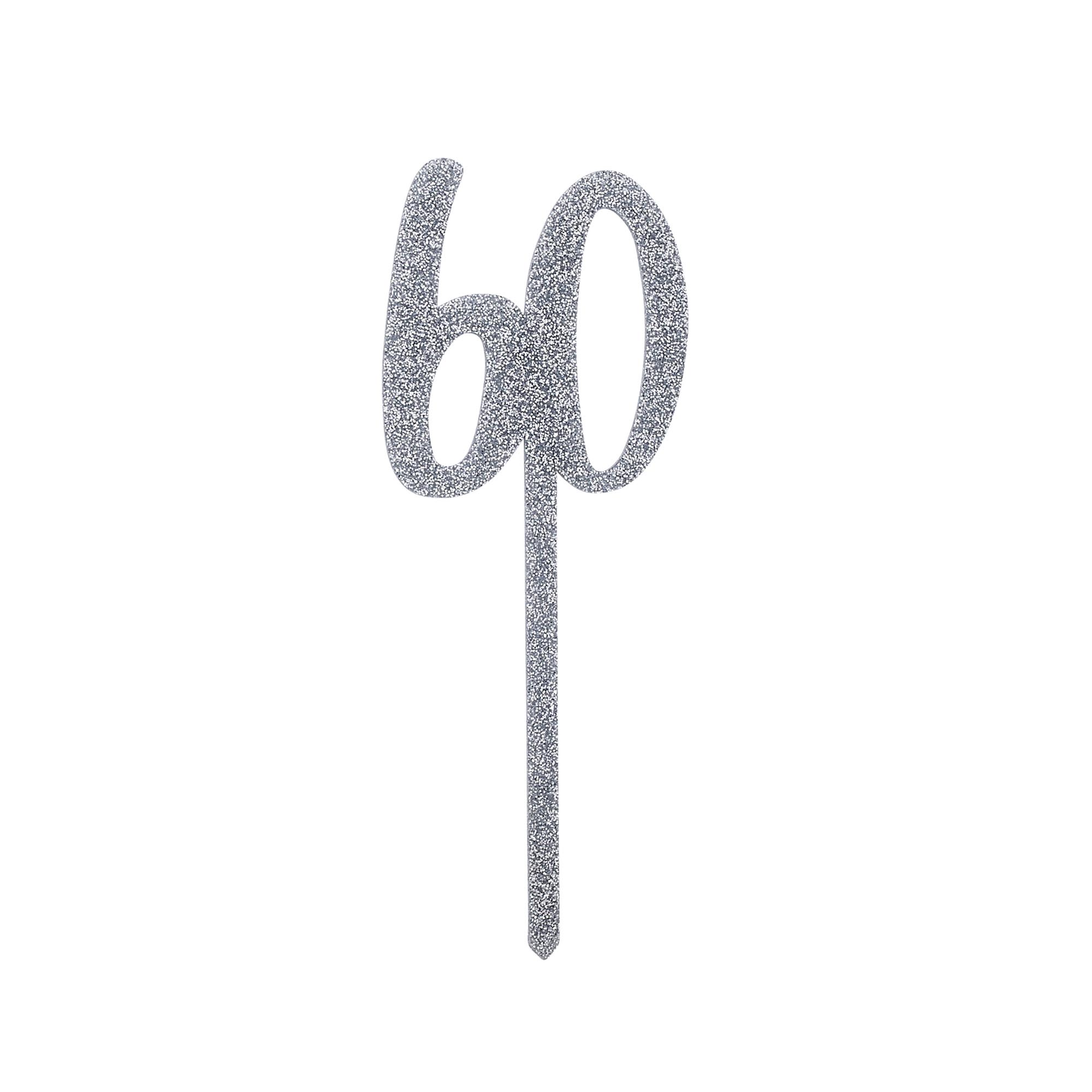 Metallic 60 Glitter Acrylic Cake Topper (3 Colour Options)