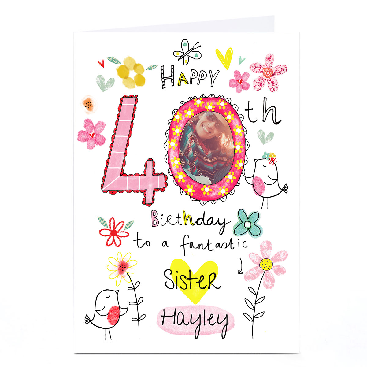 Photo 40th Birthday Card - Flowers & Birds