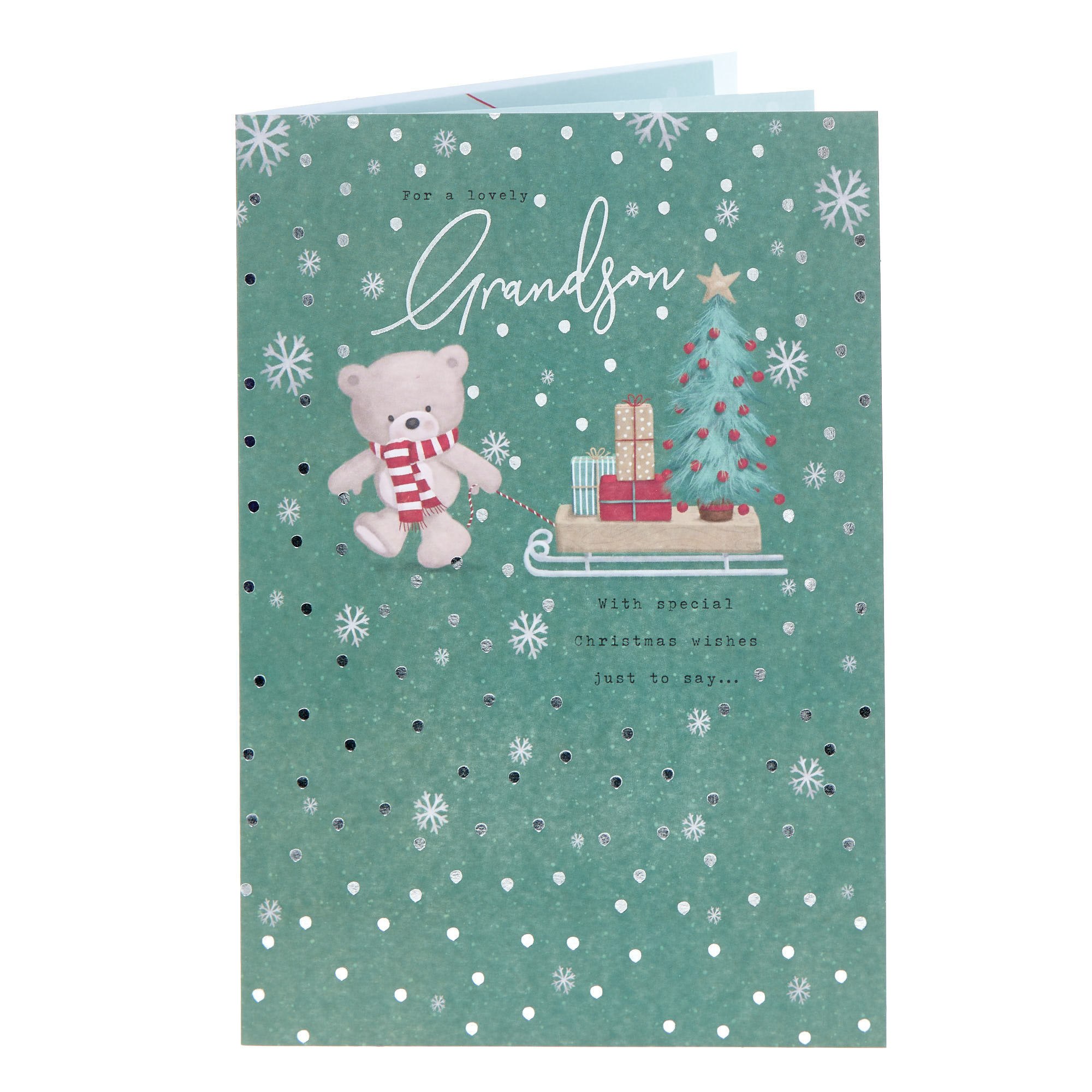 Grandson Hugs & Sledge Christmas Card
